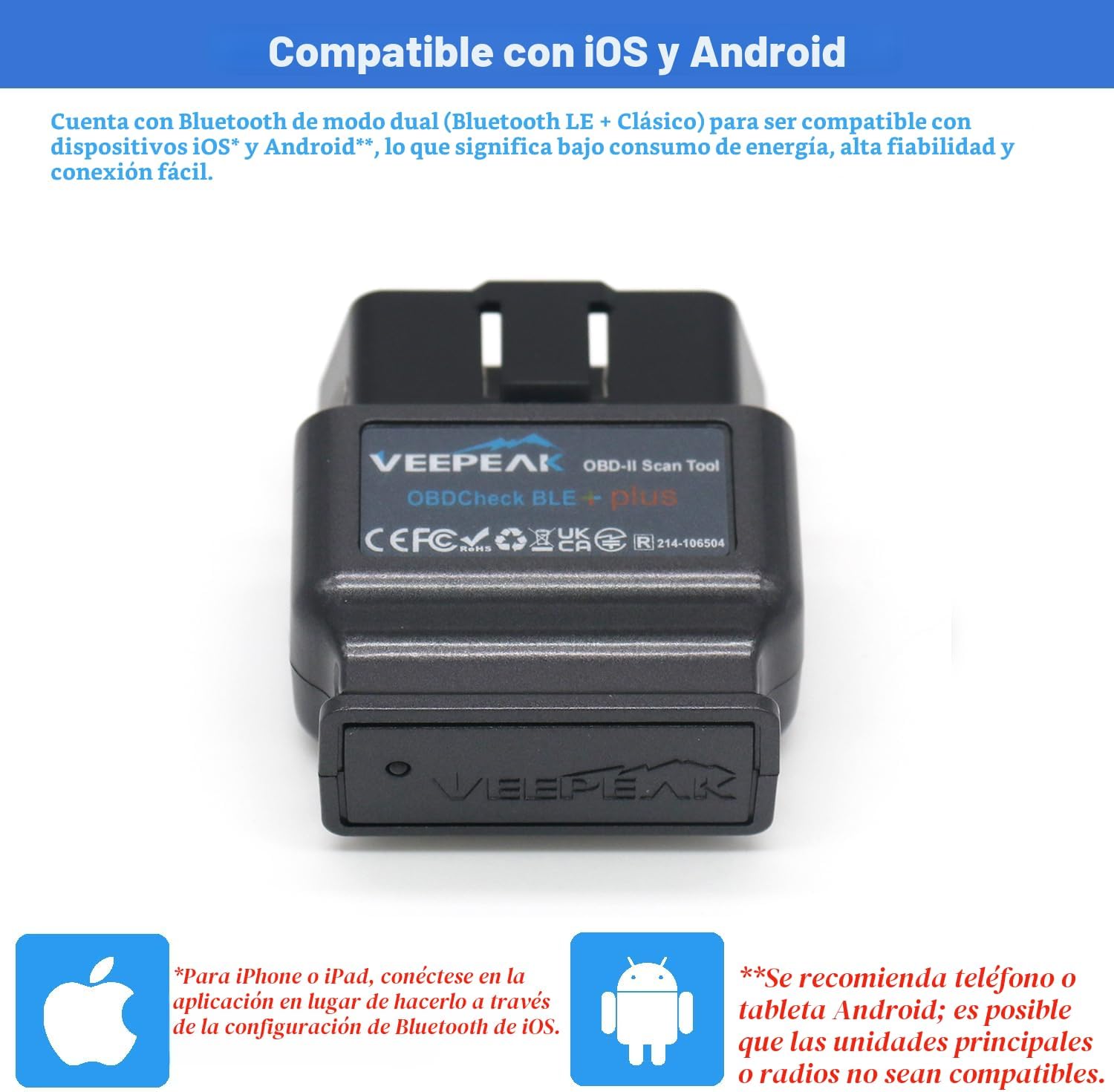 Veepeak OBDCheck BLE+ Bluetooth OBD II escáner para iOS y Android, lector de código de motor. - Imagen 4