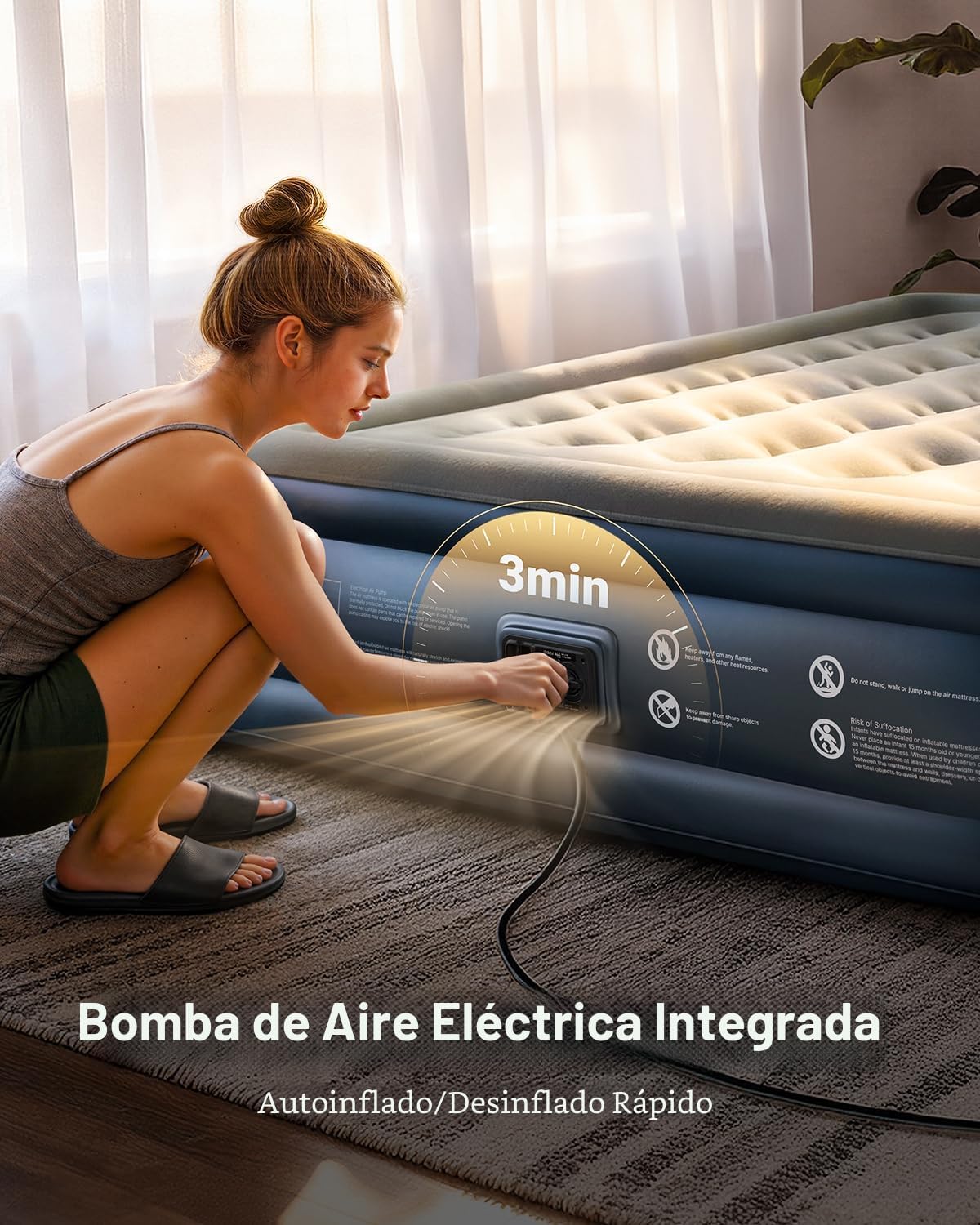 iDOO - Colchón de aire tamaño Queen con bomba integrada, colchón inflable elevado de 18 pulgadas. - Imagen 5