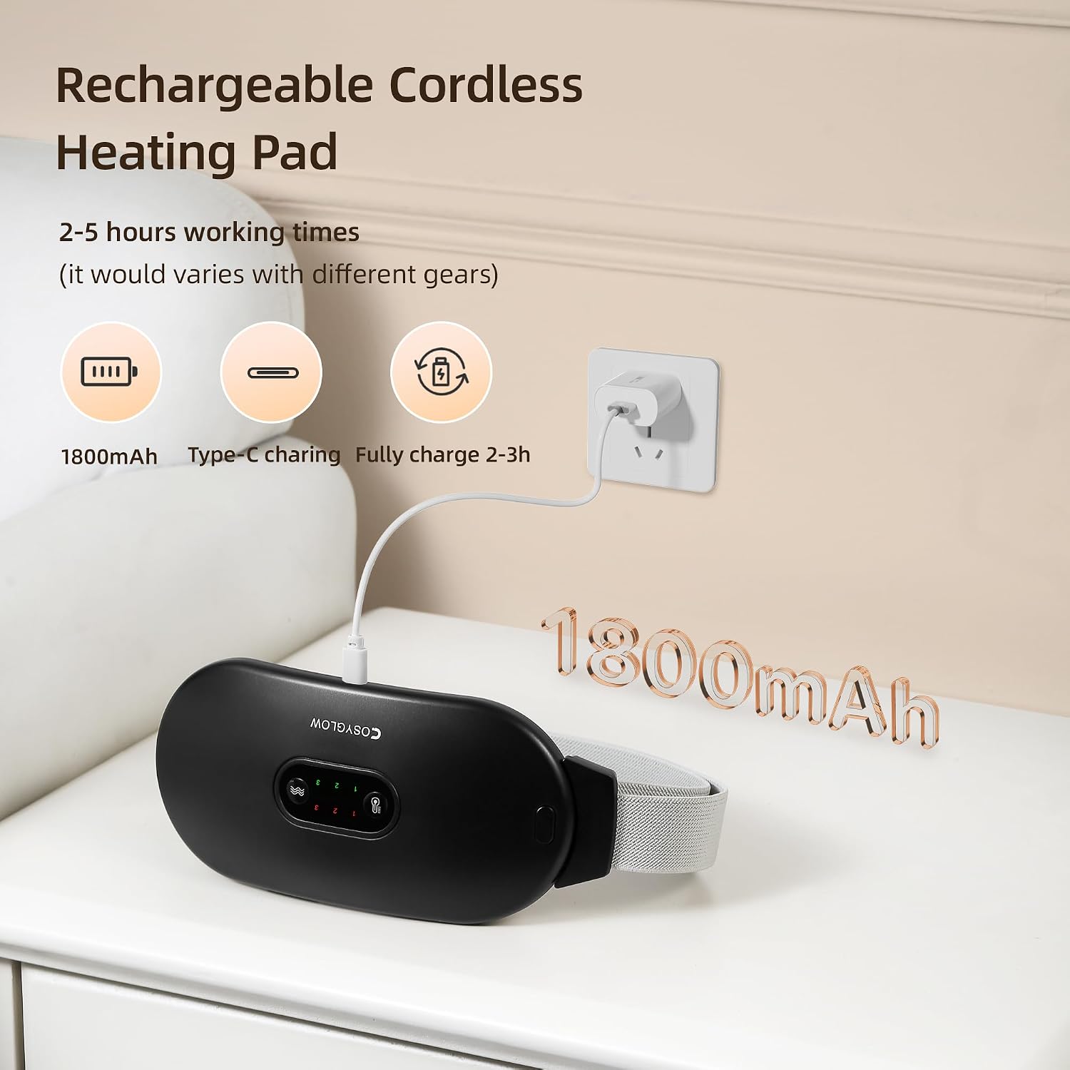 COSYGLOW Portable Cordless Heating Pad Cramps | 6 Heat Levels and 6 Massage Modes,3S. - Imagen 6