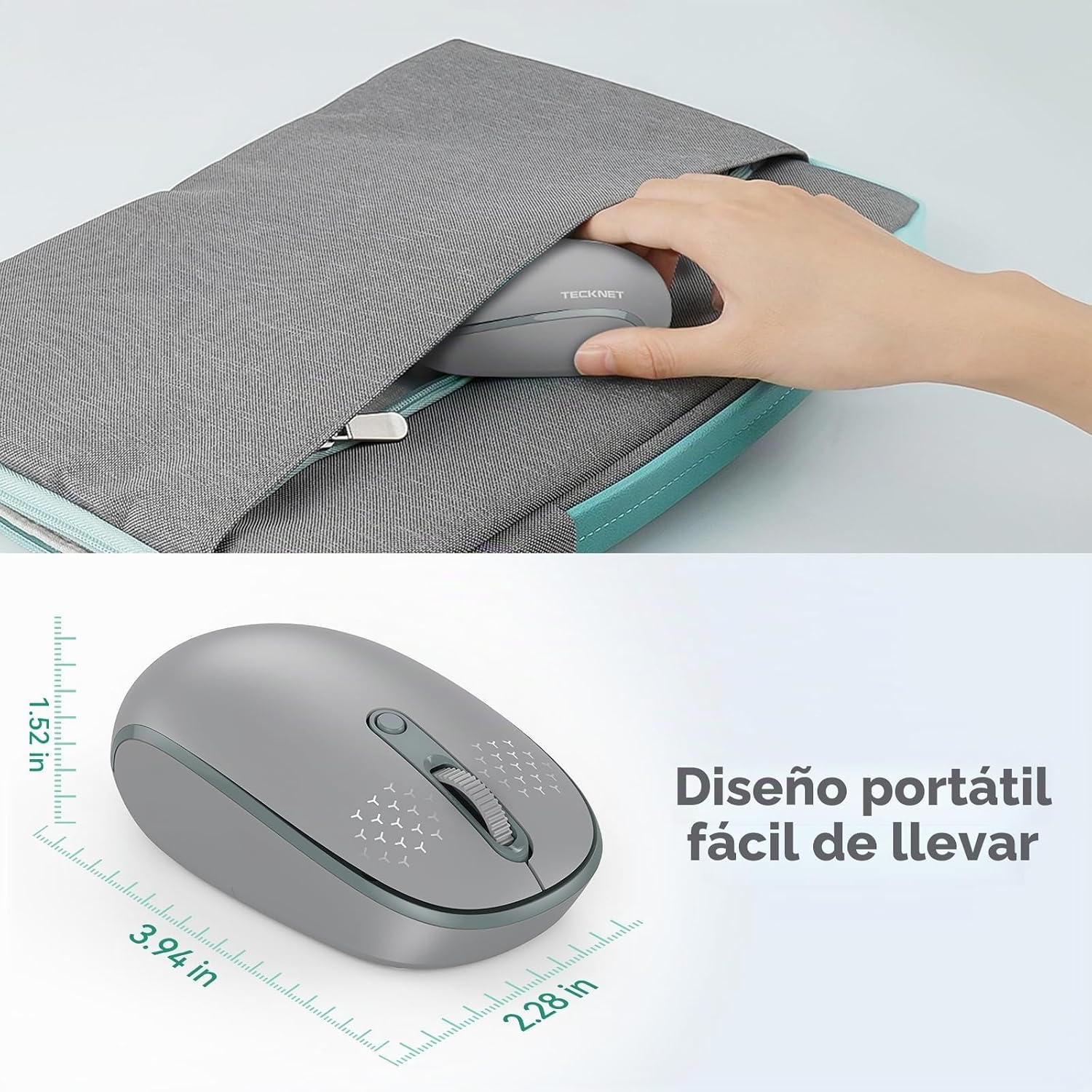 Tecknet Mouse inalámbrico, mouse silencioso de 2.4 GHz con receptor USB, 4 botones, portátil. - Imagen 3