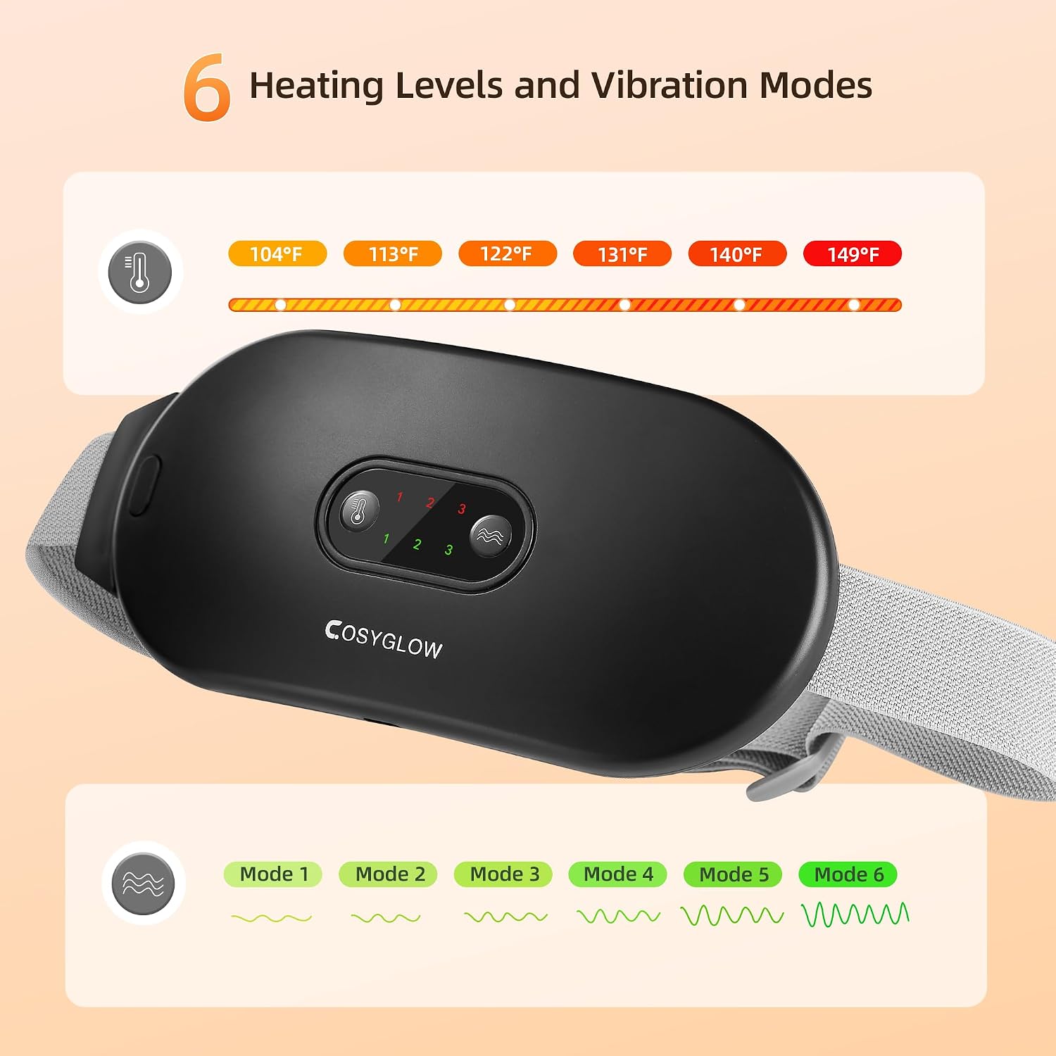 COSYGLOW Portable Cordless Heating Pad Cramps | 6 Heat Levels and 6 Massage Modes,3S. - Imagen 3