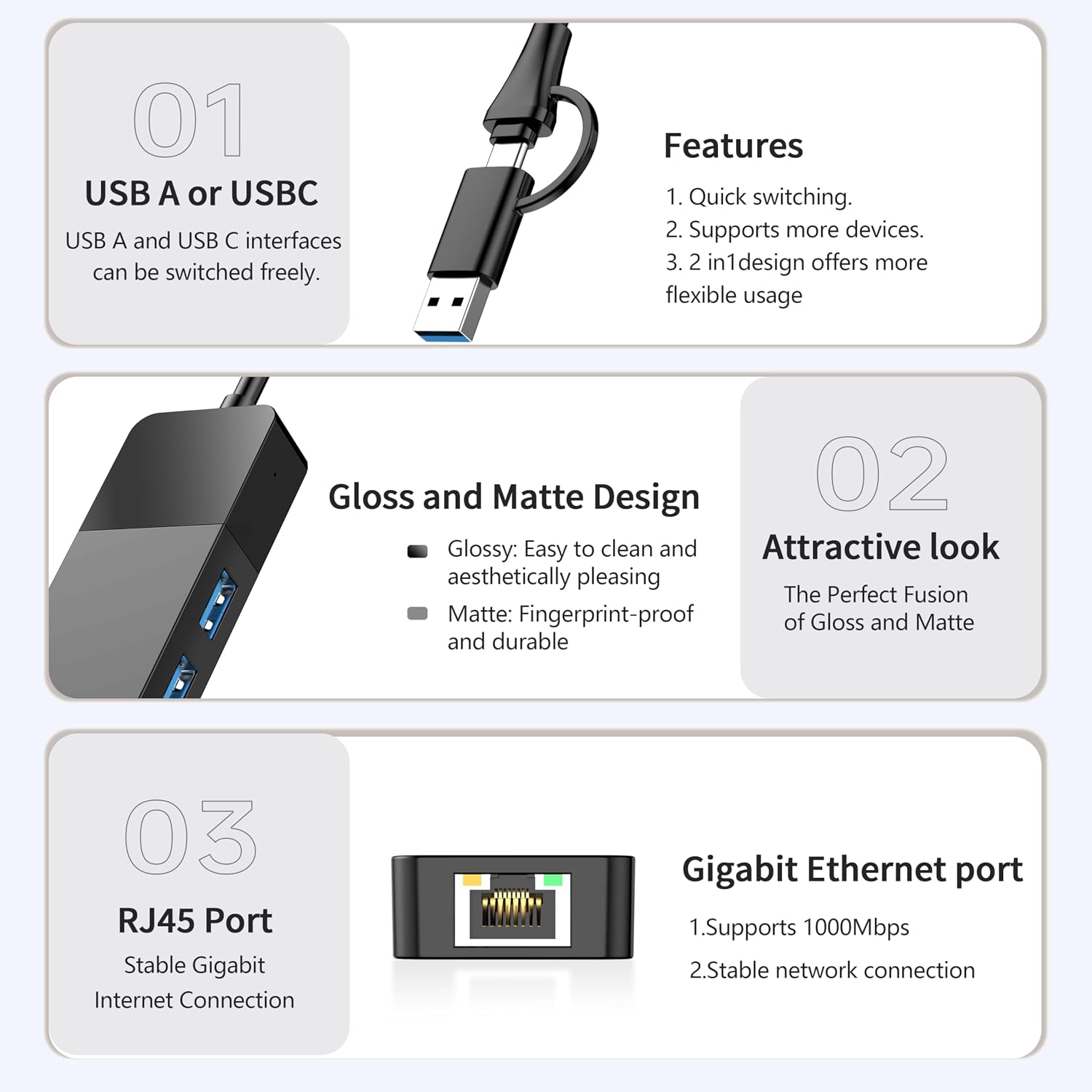 ALL-LUCKY Adaptador de USB a Ethernet, Hub Adaptador 4 en 1 USB C a Ethernet con 3 x Puerto USB 3.0 - Imagen 4