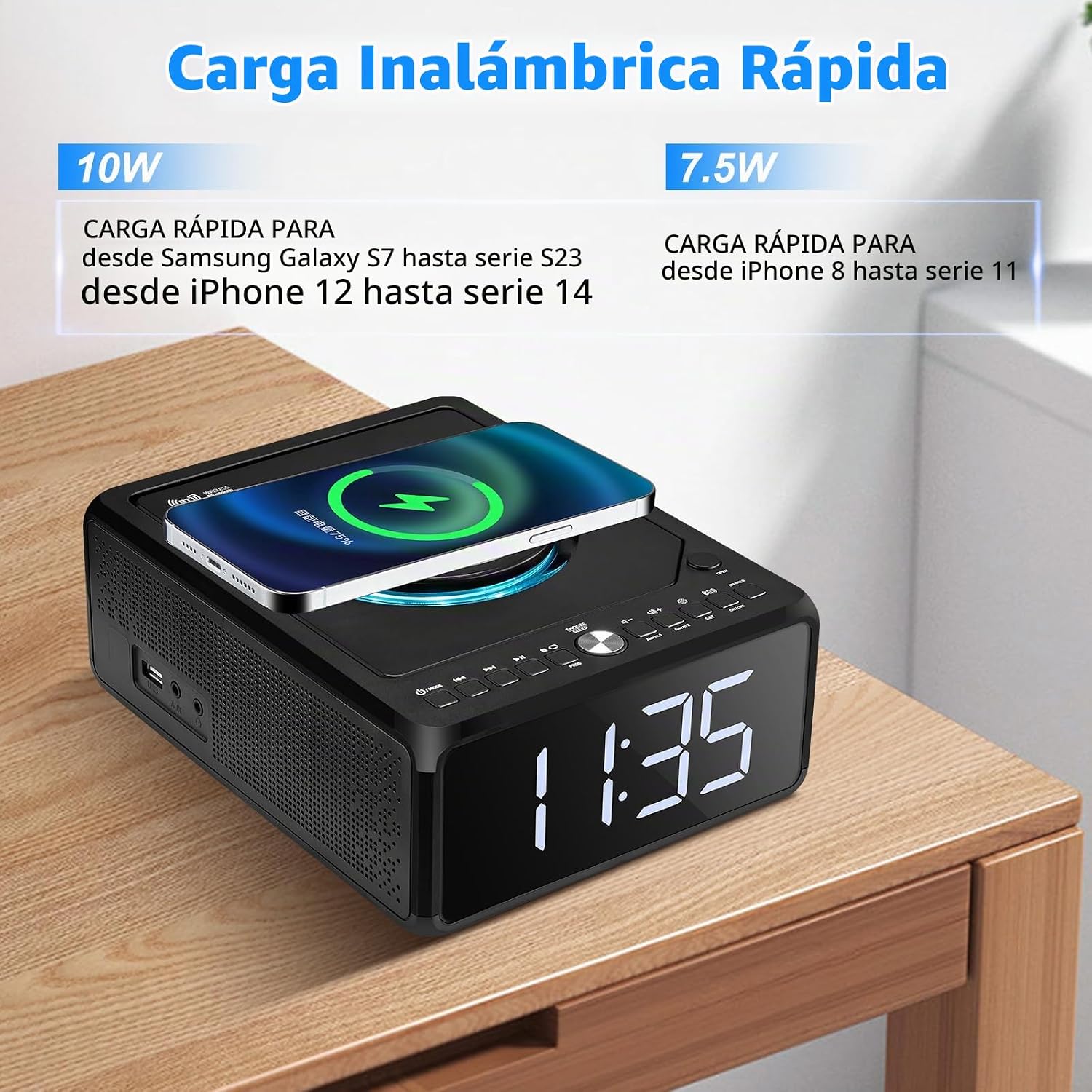 Gelielim Radio Despertador Reproductor de CD, Reproductores de CD para el Hogar. - Imagen 5