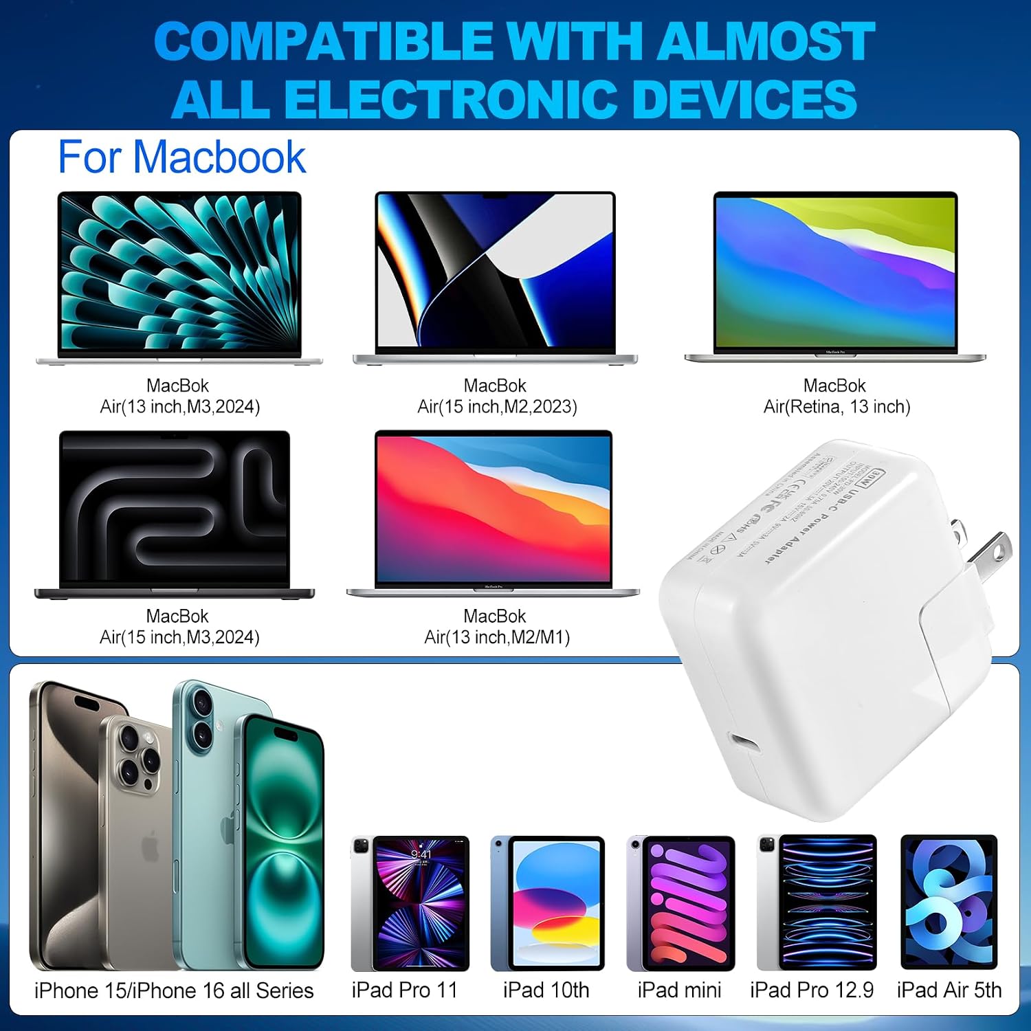 Cargador para MacBook Pro, cargador de aire para MacBook de 30 W, adaptador de corriente USB C. - Imagen 3