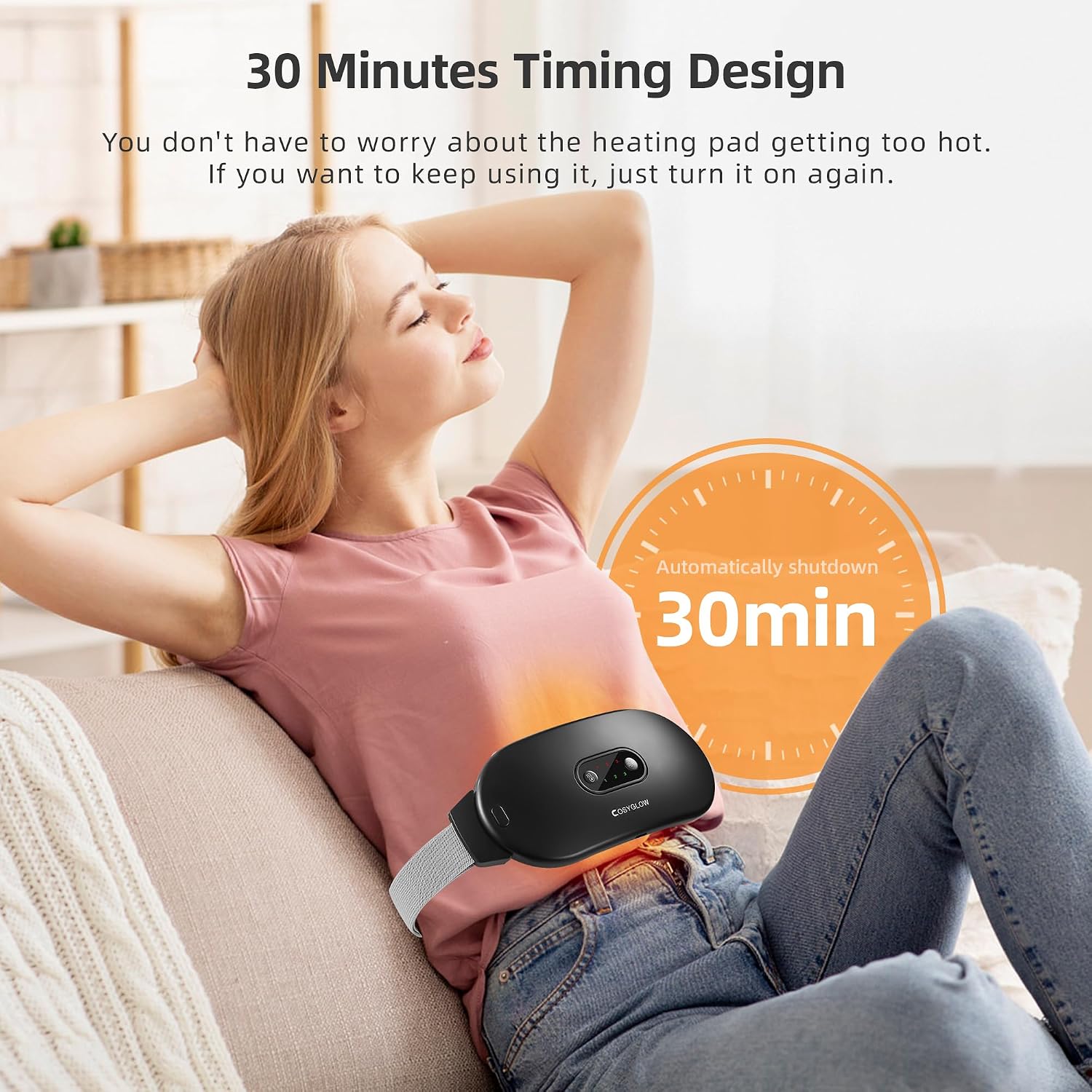 COSYGLOW Portable Cordless Heating Pad Cramps | 6 Heat Levels and 6 Massage Modes,3S. - Imagen 4