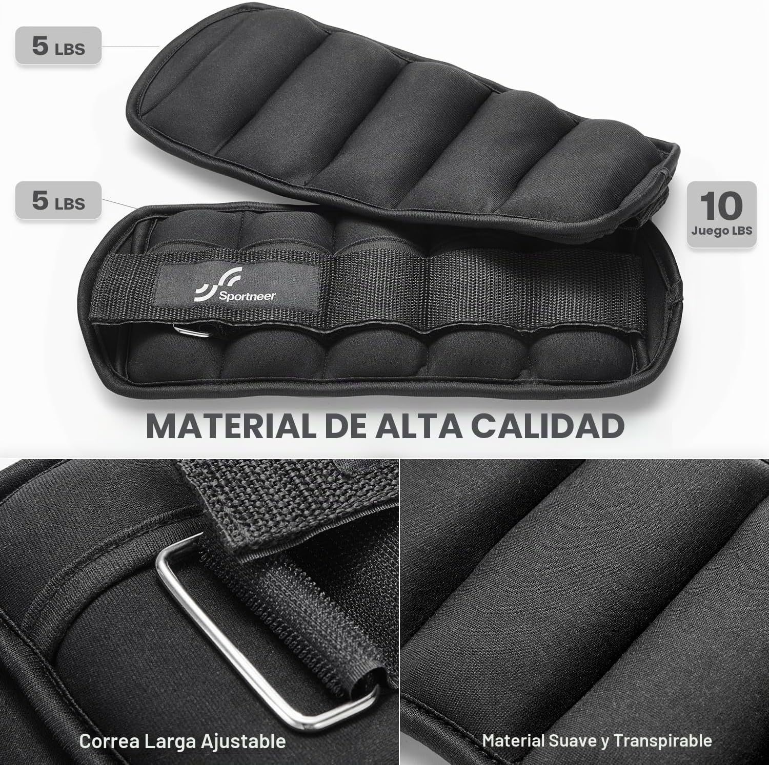 Sportneer Juego de pesas de tobillo ajustables, 1 par de 2, correas para el peso de las piernas - Imagen 3
