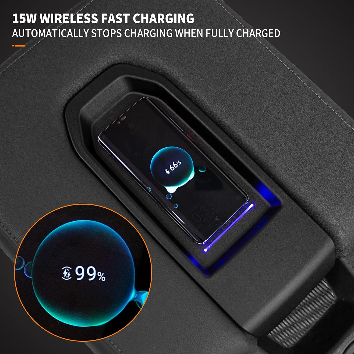 Cargador inalámbrico compatible con Chevrolet Silverado 2019-2021 de 15 W, consola central rápida. - Imagen 4