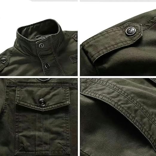 Chaqueta militar para hombre, abrigo de carga casual con cuello alto con parches. - Imagen 3