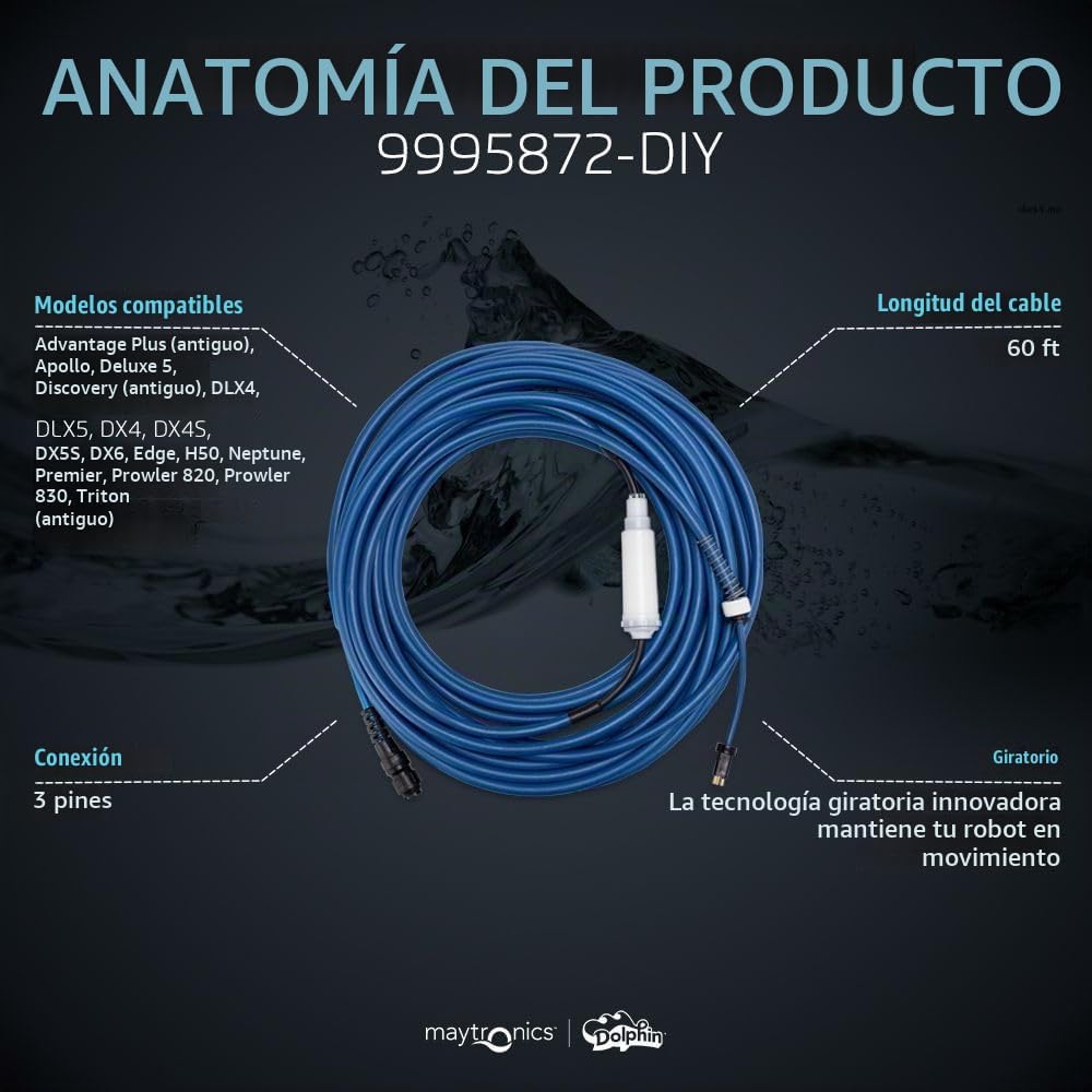 Dolphin Pieza de repuesto auténtica: cable azul duradero de 60 pies con giro sin enredos. - Imagen 4