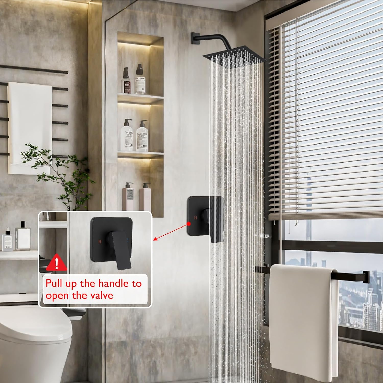 Conjunto de grifería de ducha negra mate, sistema de ducha tipo lluvia para baño. - Imagen 3