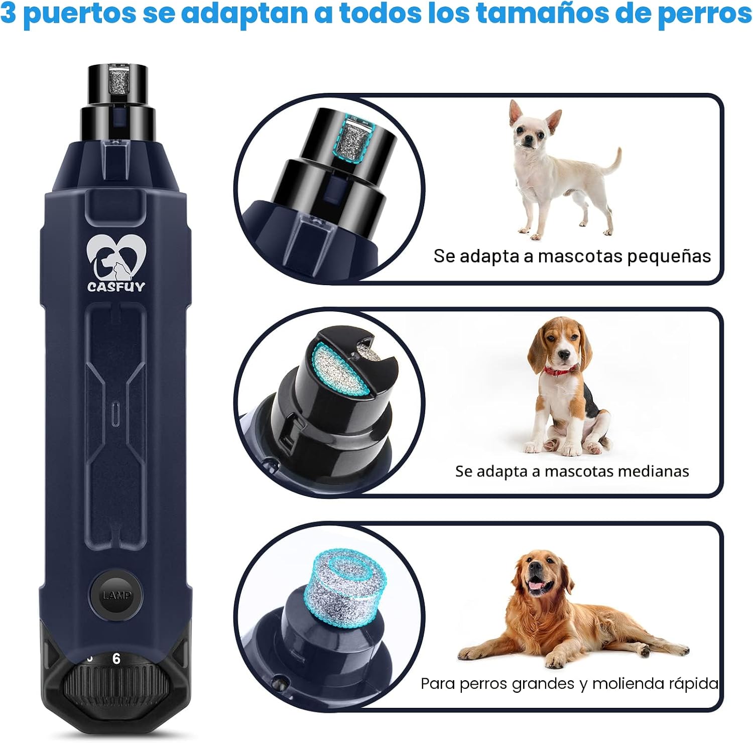 Casfuy Molinillo de uñas para perros de 6 velocidades, molinillo de uñas mejorado para mascotas. - Imagen 5