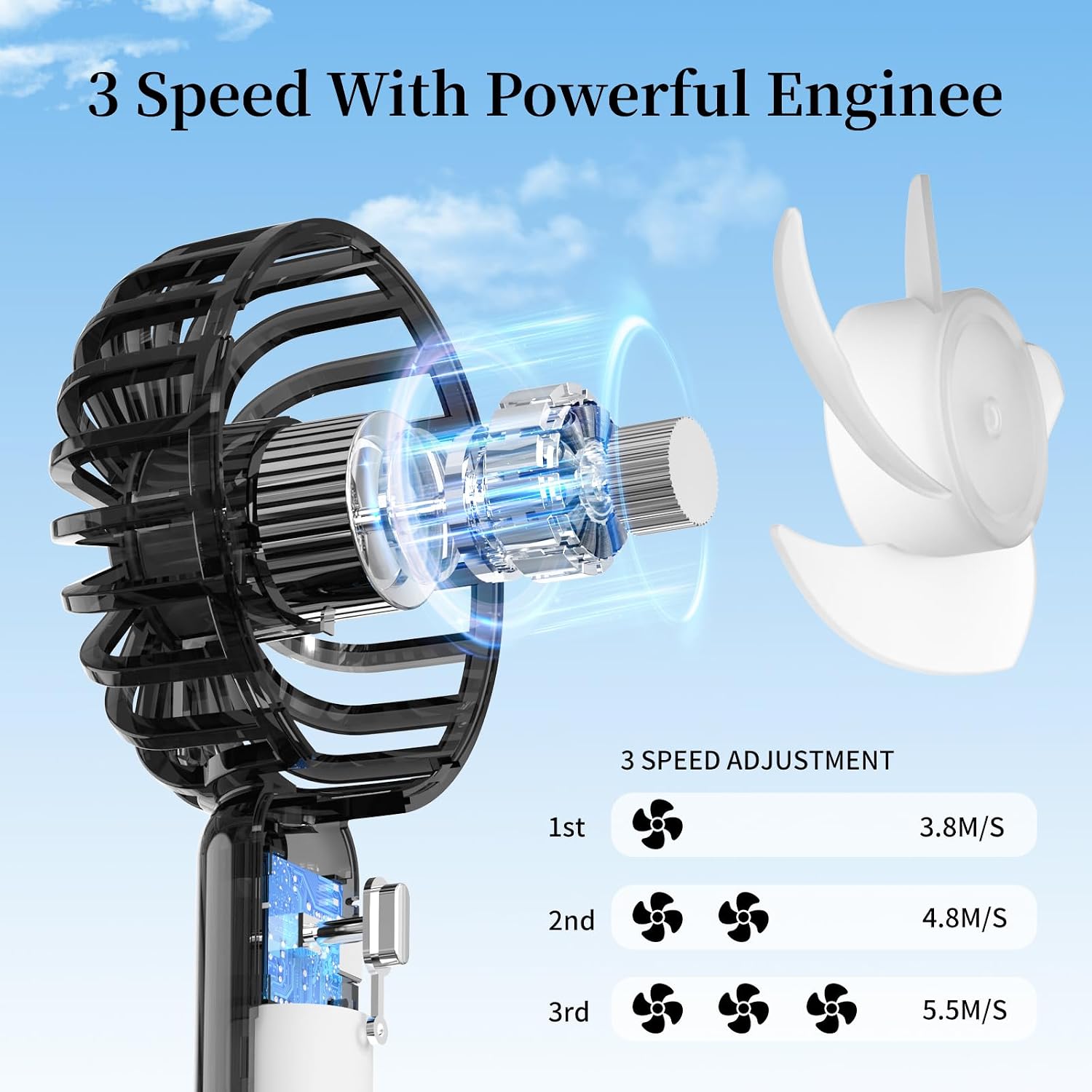 Mini ventilador de mano portátil, diseño transparente, pequeño ventilador ajustable USB recargable. - Imagen 3