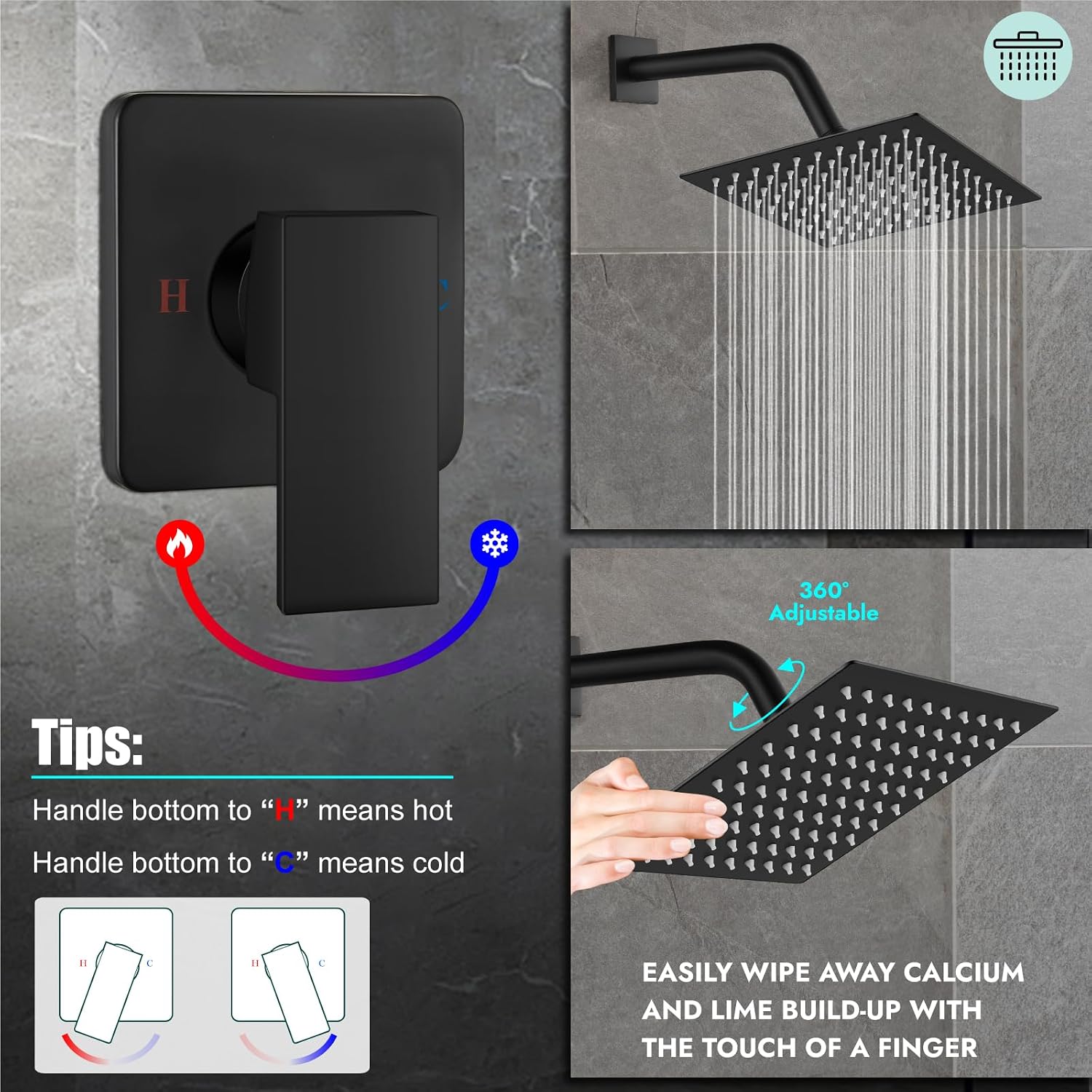 Conjunto de grifería de ducha negra mate, sistema de ducha tipo lluvia para baño. - Imagen 4