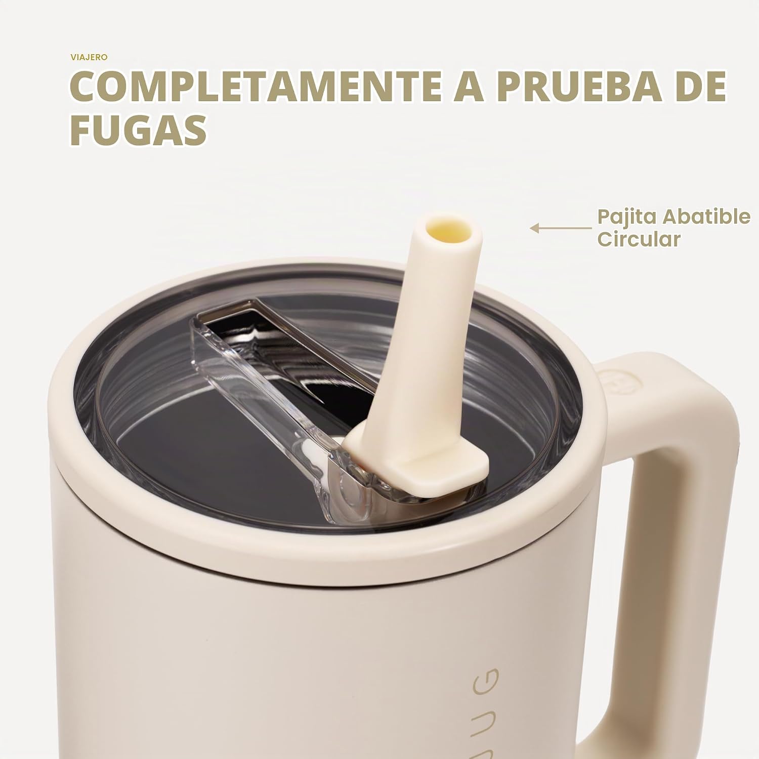 HydroJug Traveler - Botella de agua de 40 onzas con asa y popote abatible, color crema. - Imagen 4