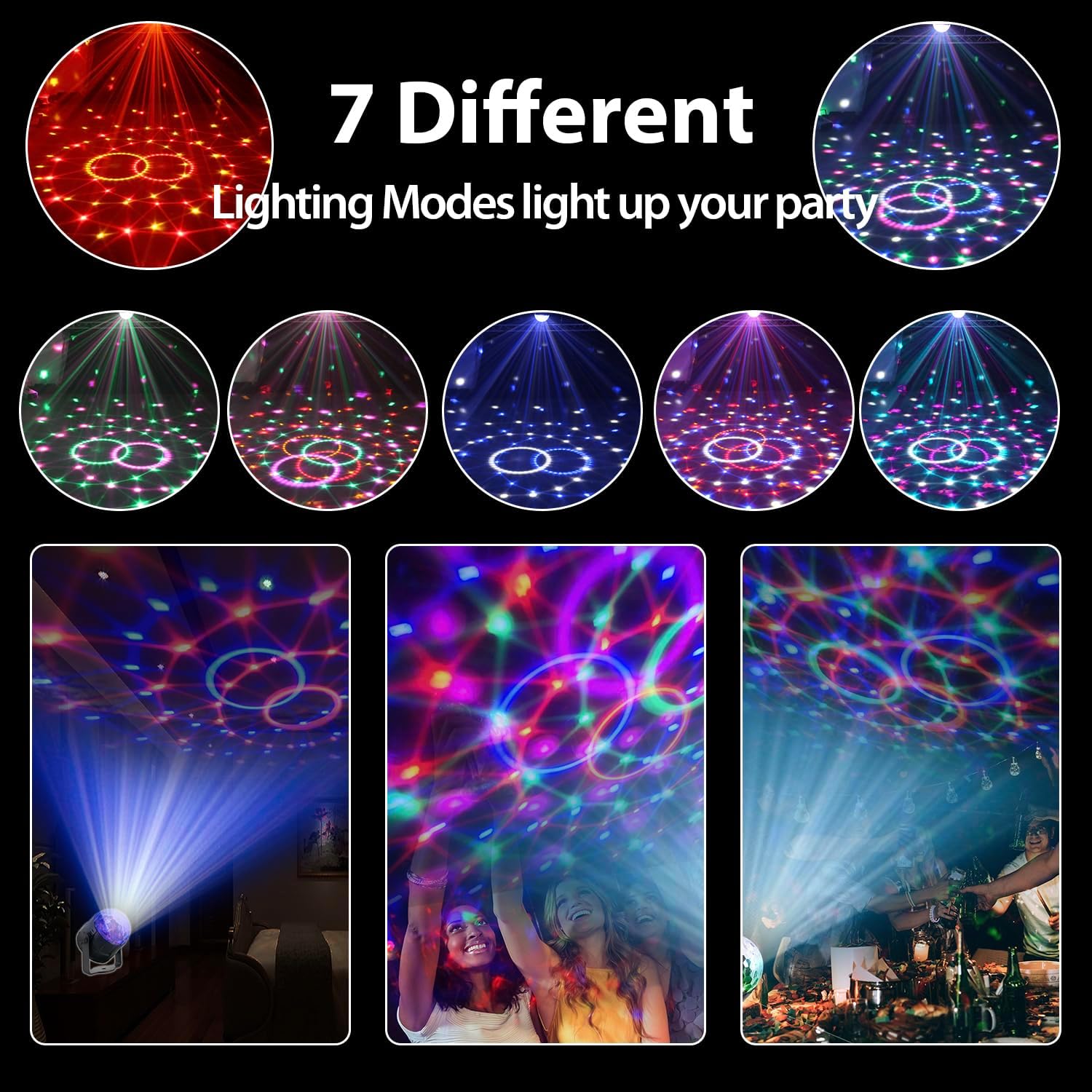 NEQUARE Luces de fiesta de bola de discoteca para DJ, activadas por sonido con control remoto. - Imagen 5