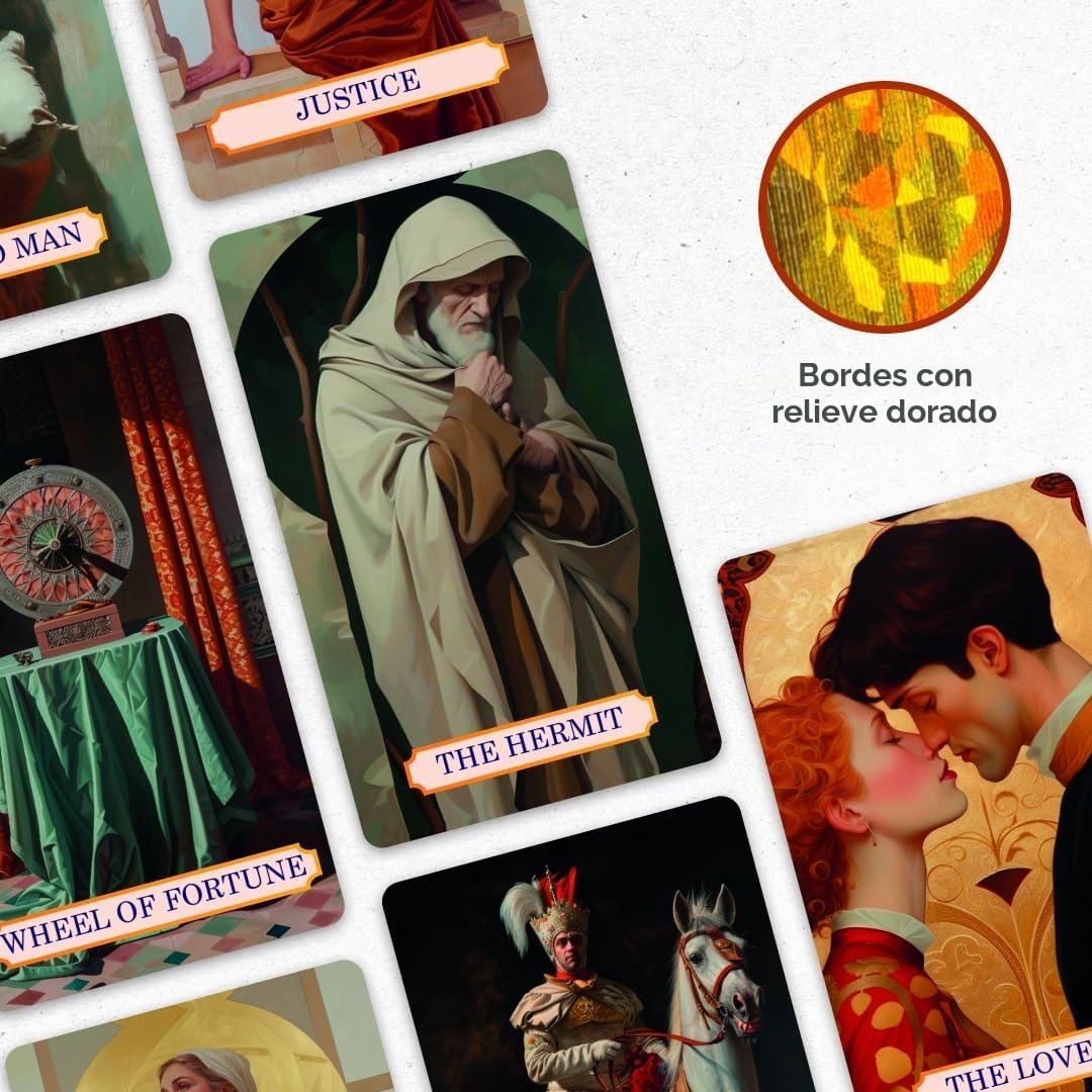 CRAFTERIAN Cartas de tarot de mascarada dorada, baraja de 78 cartas con bordes de aluminio. - Imagen 4