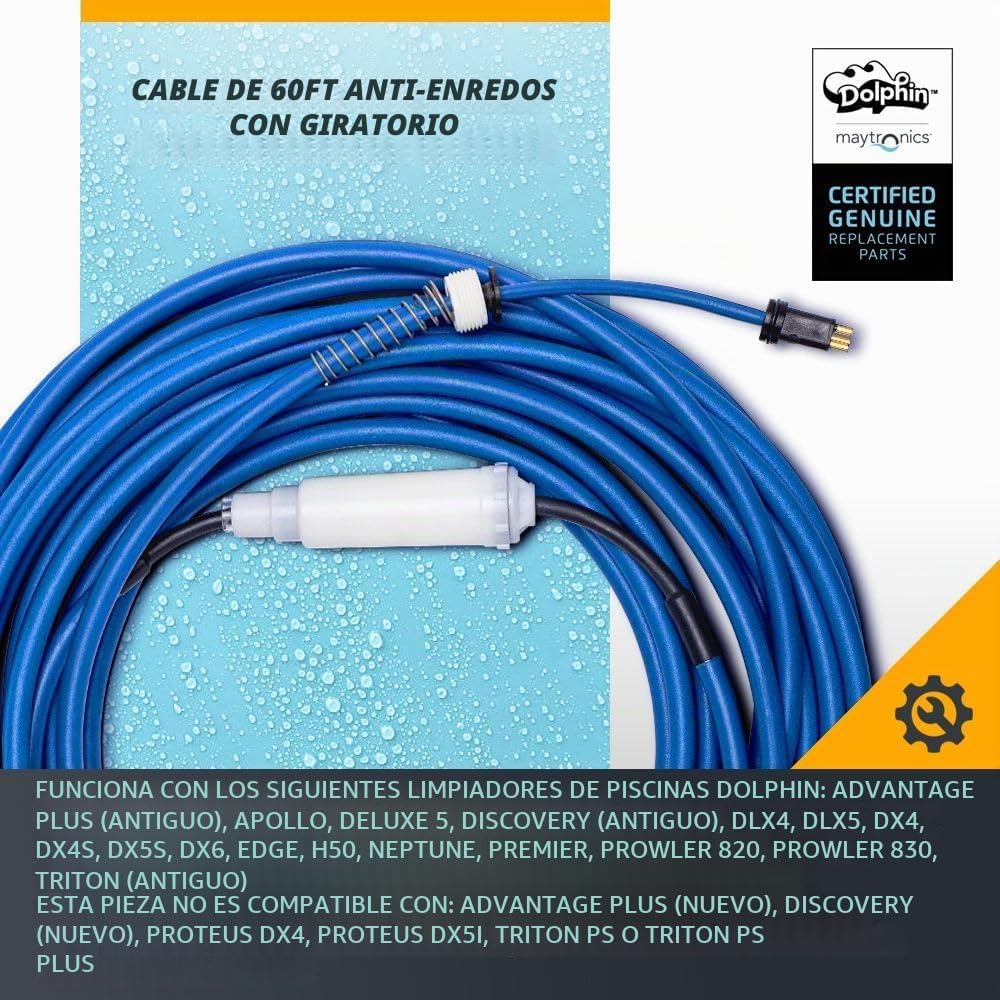 Dolphin Pieza de repuesto auténtica: cable azul duradero de 60 pies con giro sin enredos. - Imagen 3