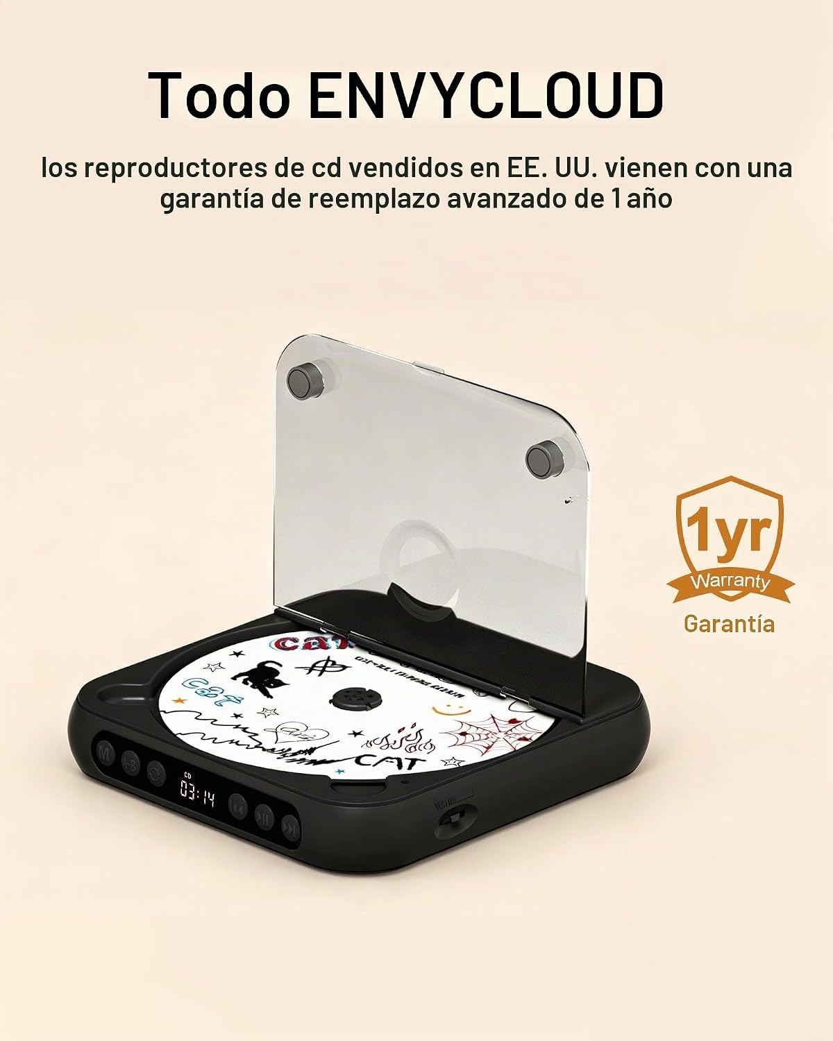 ENVYCLOUD Reproductor de CD portátil con altavoces estéreo duales, reproductor de CD. - Imagen 5