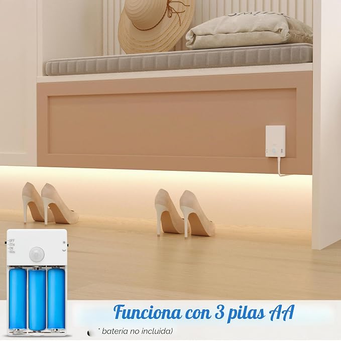 Tira de LED 2M Tira de Luz con Detector de Movimiento a Pilas Iluminación de Armarios. - Imagen 4