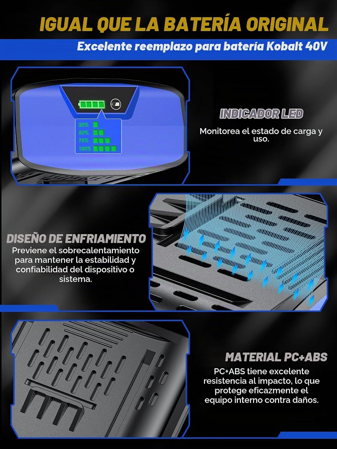 Reemplazo Sydelway 40V 6.0Ah para batería Kobalt 40V Max. - Imagen 3