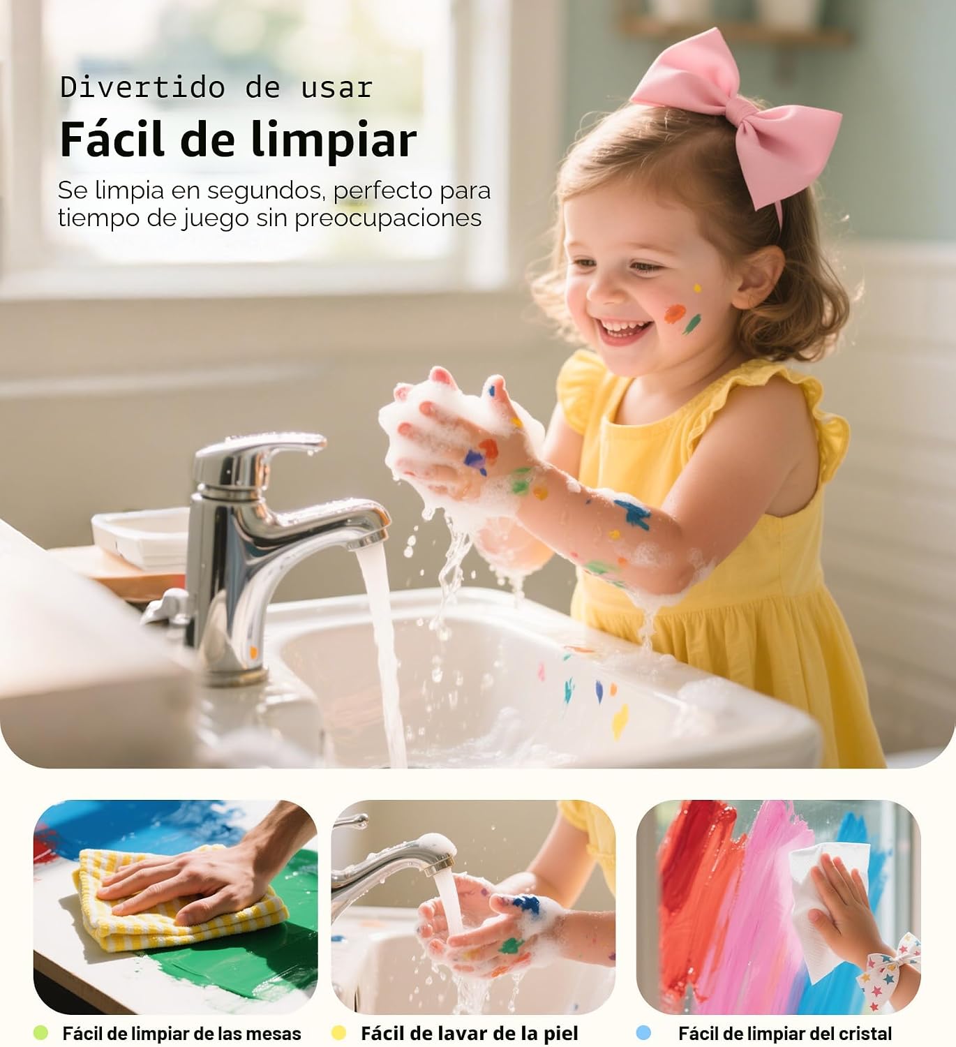 TMOL Pintura lavable para niños 12 piezas de pintura de dedos no tóxica con pinceles esponja, bata. - Imagen 4