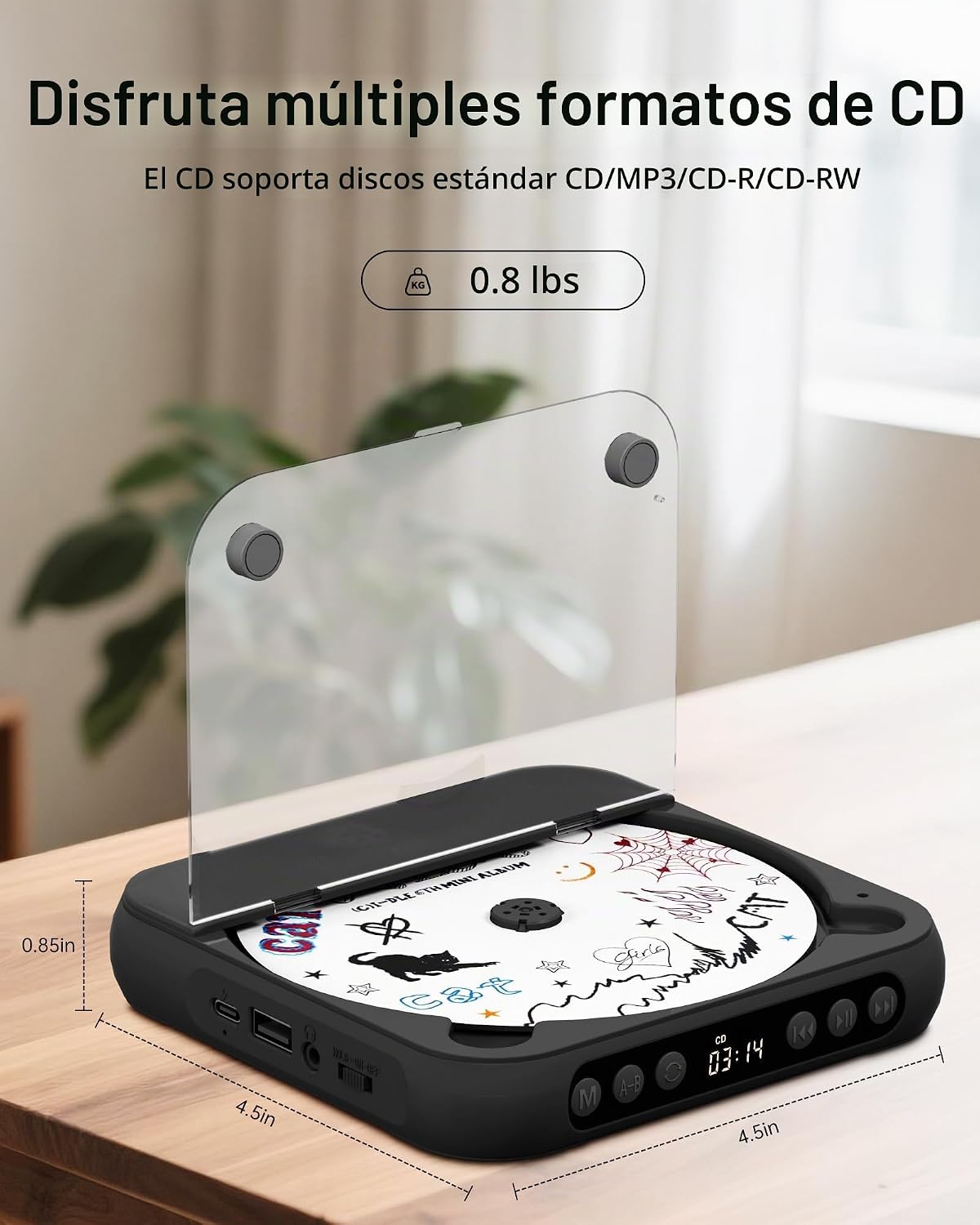 ENVYCLOUD Reproductor de CD portátil con altavoces estéreo duales, reproductor de CD. - Imagen 4