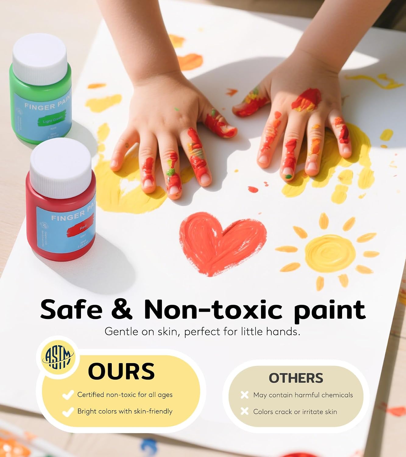 TMOL Pintura lavable para niños 12 piezas de pintura de dedos no tóxica con pinceles esponja, bata. - Imagen 3
