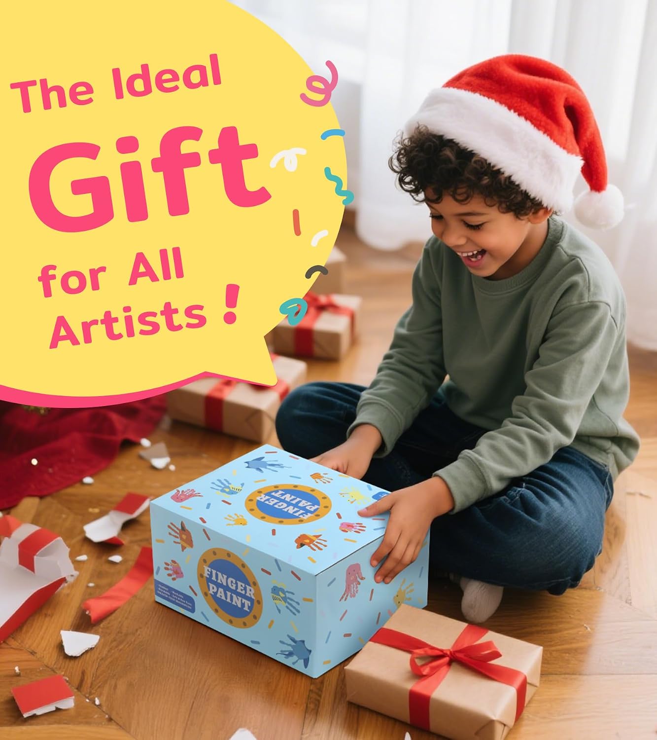 TMOL Pintura lavable para niños 12 piezas de pintura de dedos no tóxica con pinceles esponja, bata. - Imagen 5
