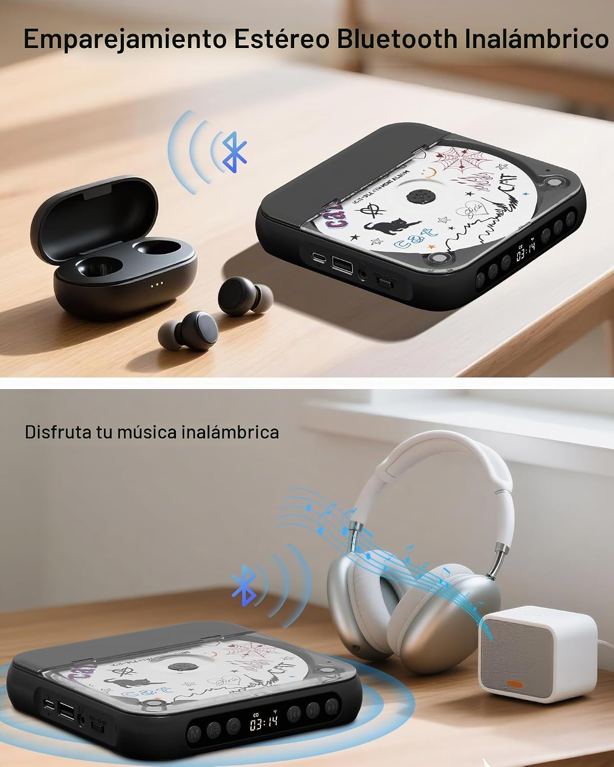 ENVYCLOUD Reproductor de CD portátil con altavoces estéreo duales, reproductor de CD. - Imagen 3