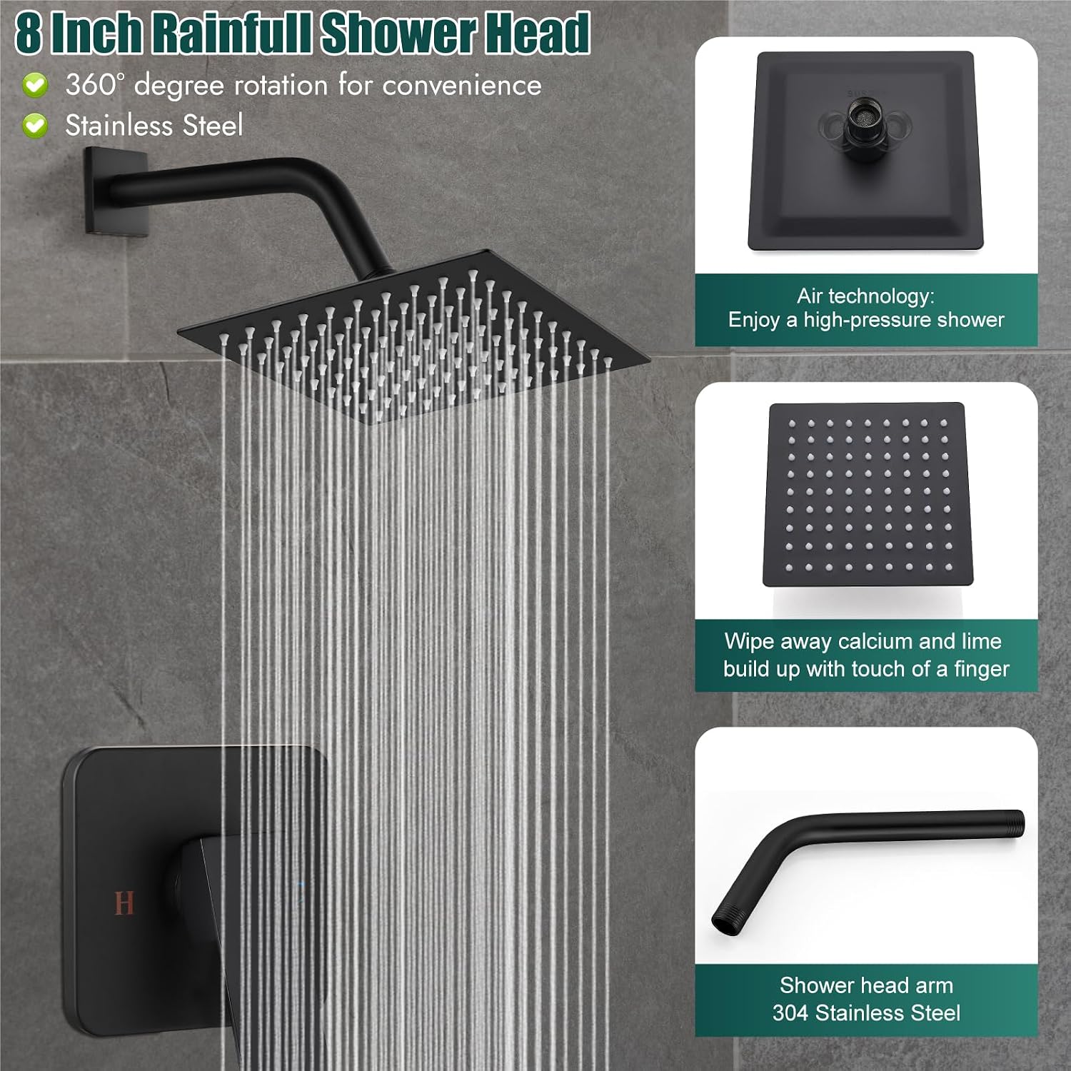 Conjunto de grifería de ducha negra mate, sistema de ducha tipo lluvia para baño. - Imagen 5