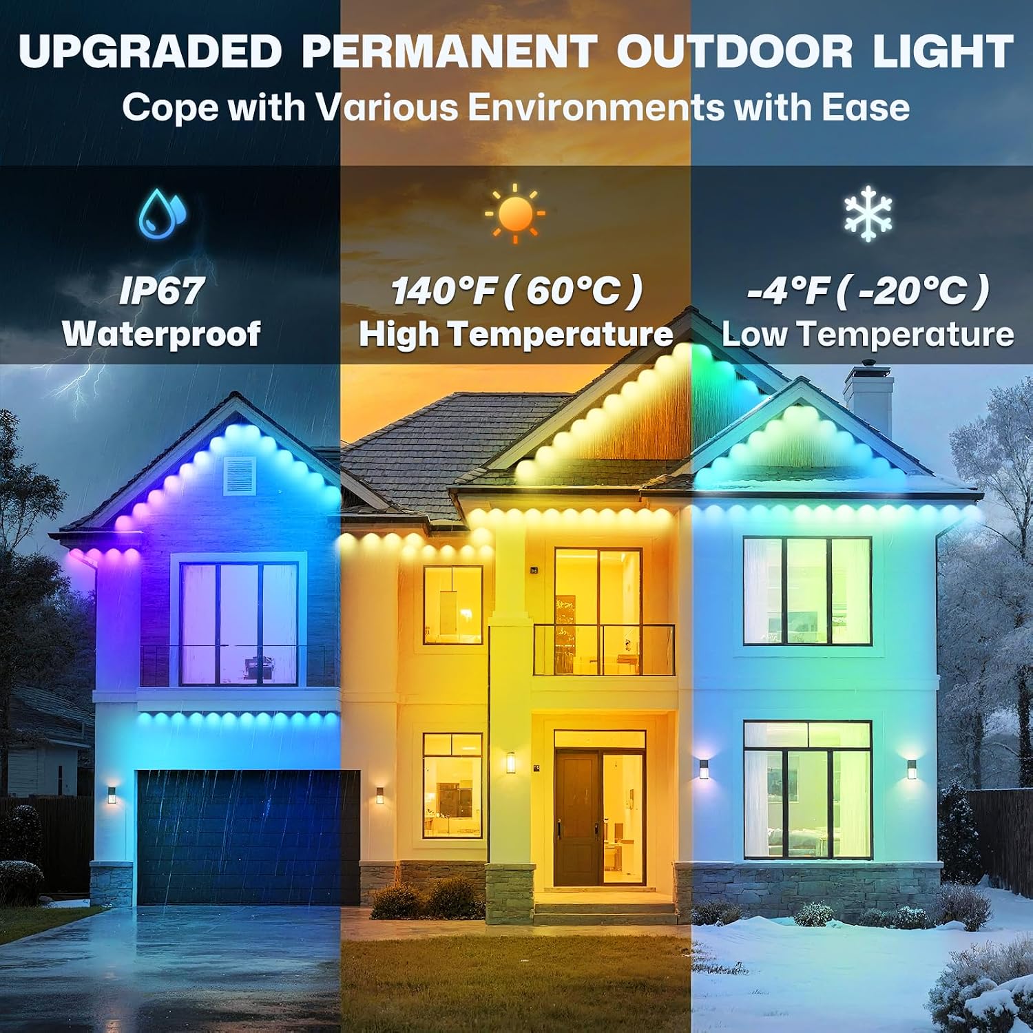 Luces permanentes para exteriores, luz inteligente de alero de 100 pies con 72 luces LED. - Imagen 5