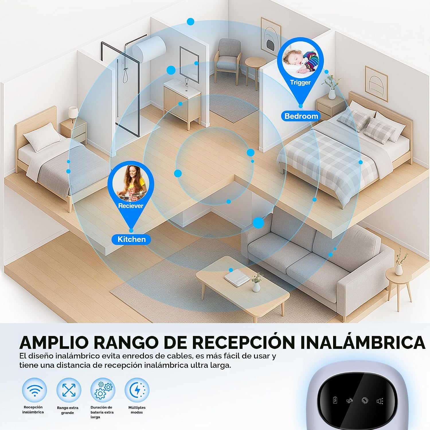 Alarma de humectación de cama para niños y niñas, alarma inalámbrica para orina con sensor magnétic - Imagen 4