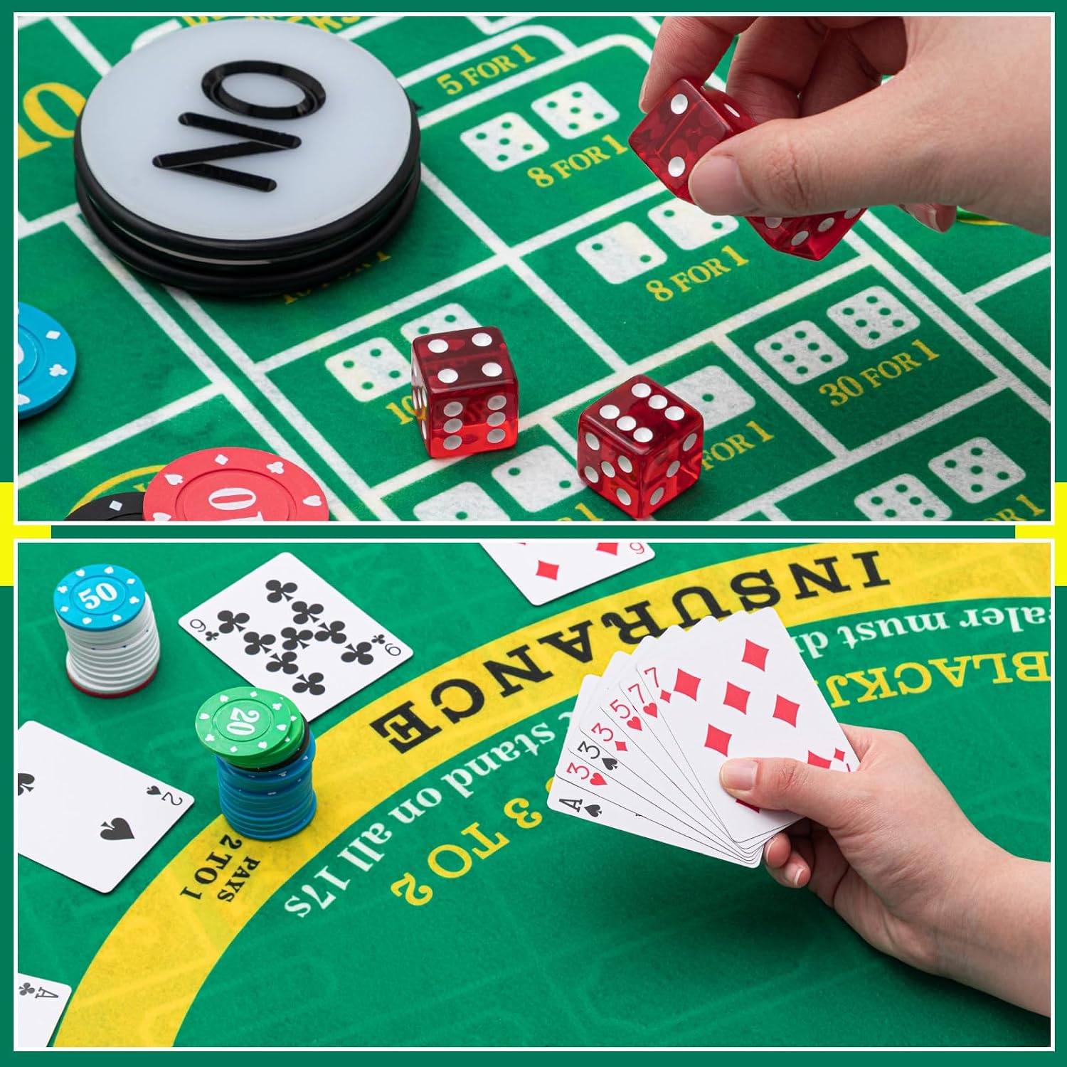 Lunmon Casino Night 4 en 1 Juego completo para Craps Texas Holdem Party. - Imagen 5