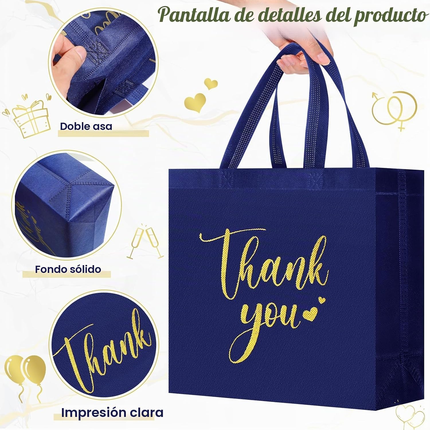 Sweetude 16 Bolsas de Regalo con Asas al Por Mayor Reutilizable No Tejida Plegable Bolso de Mano - Imagen 4