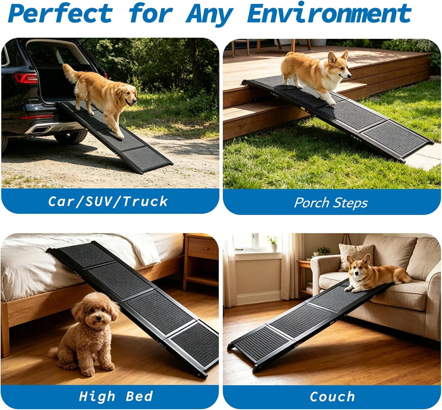 Ashfield & Harkness: Rampa de fieltro para perros, 60X17.6 pulgadas, color negro, plegable. - Imagen 5