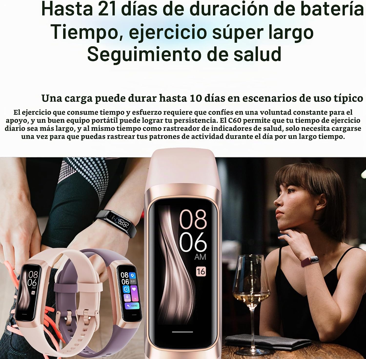 Monitor de actividad física, pulsera deportiva con podómetro y calorías para mujer, 1.1 pulgadas. - Imagen 4