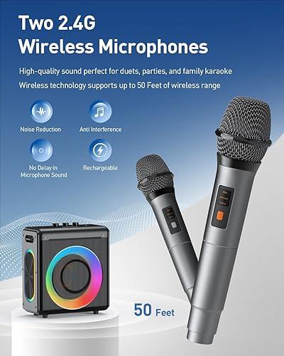 Máquina de karaoke VERKB, Bluetooth 5.3, 20 horas de reproducción, luces LED, portátil. - Imagen 5