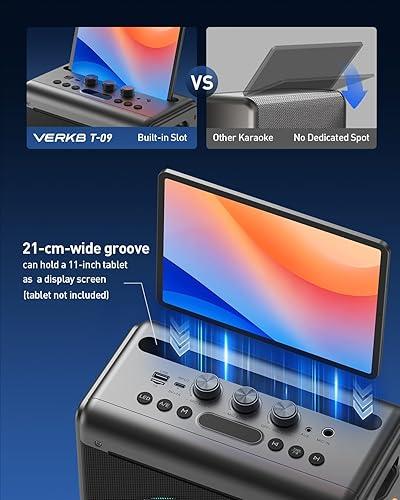 Máquina de karaoke VERKB, Bluetooth 5.3, 20 horas de reproducción, luces LED, portátil. - Imagen 6