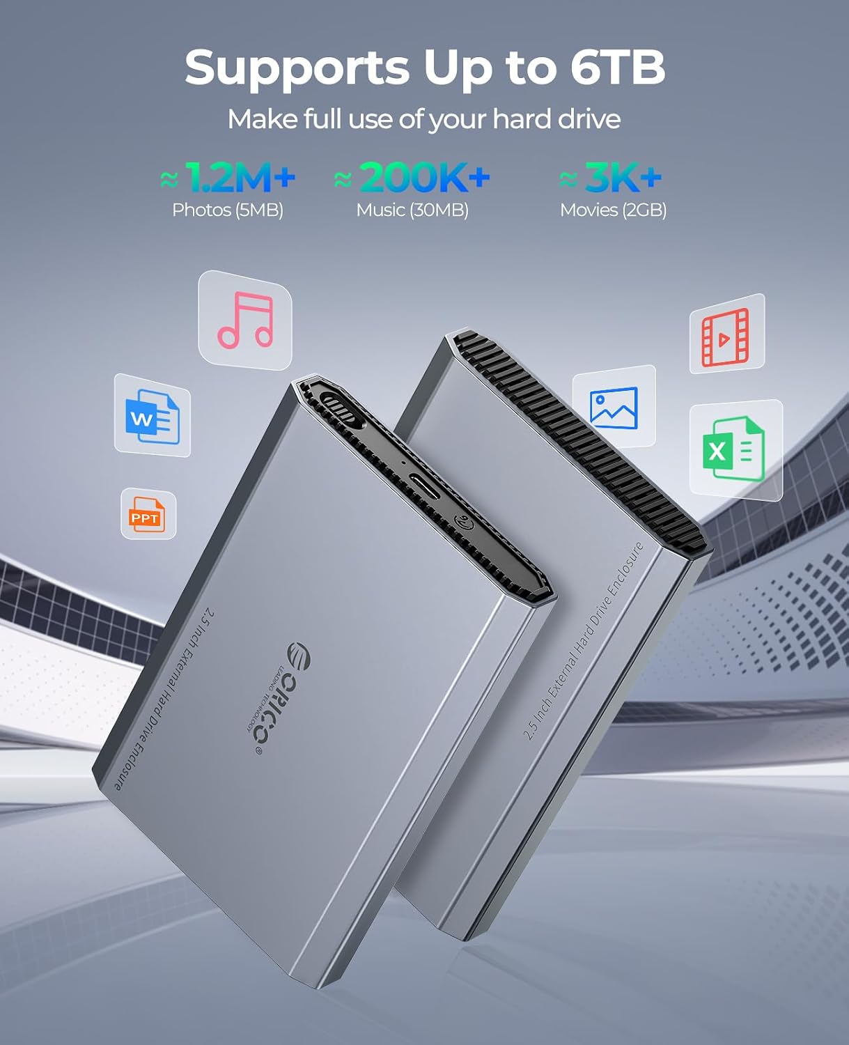 ORICO Carcasa de Disco Duro USB C de Aluminio para SSD/HDD SATA de 2.5 Pulgadas, Cable USB 3. - Imagen 4