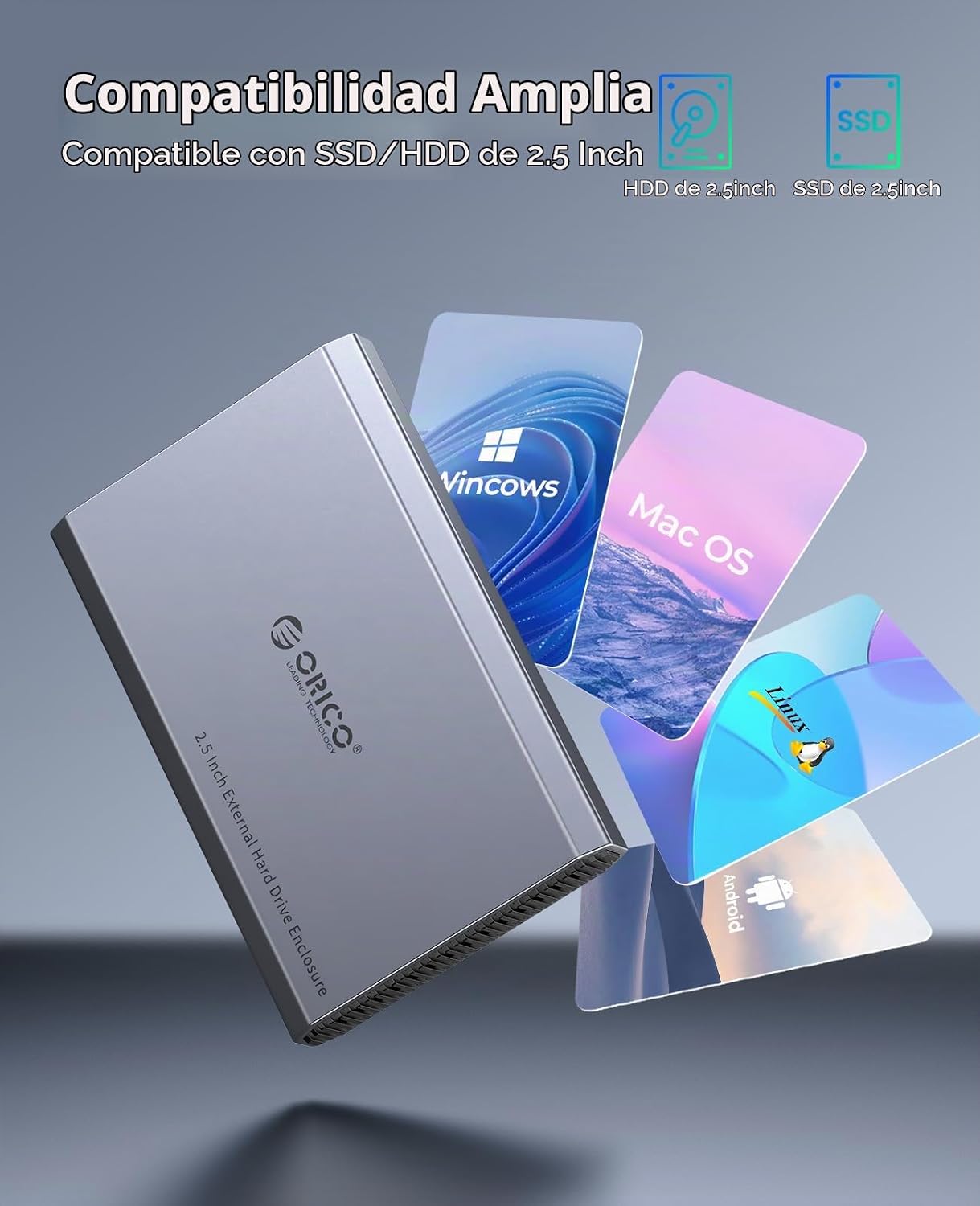 ORICO Carcasa de Disco Duro USB C de Aluminio para SSD/HDD SATA de 2.5 Pulgadas, Cable USB 3. - Imagen 5