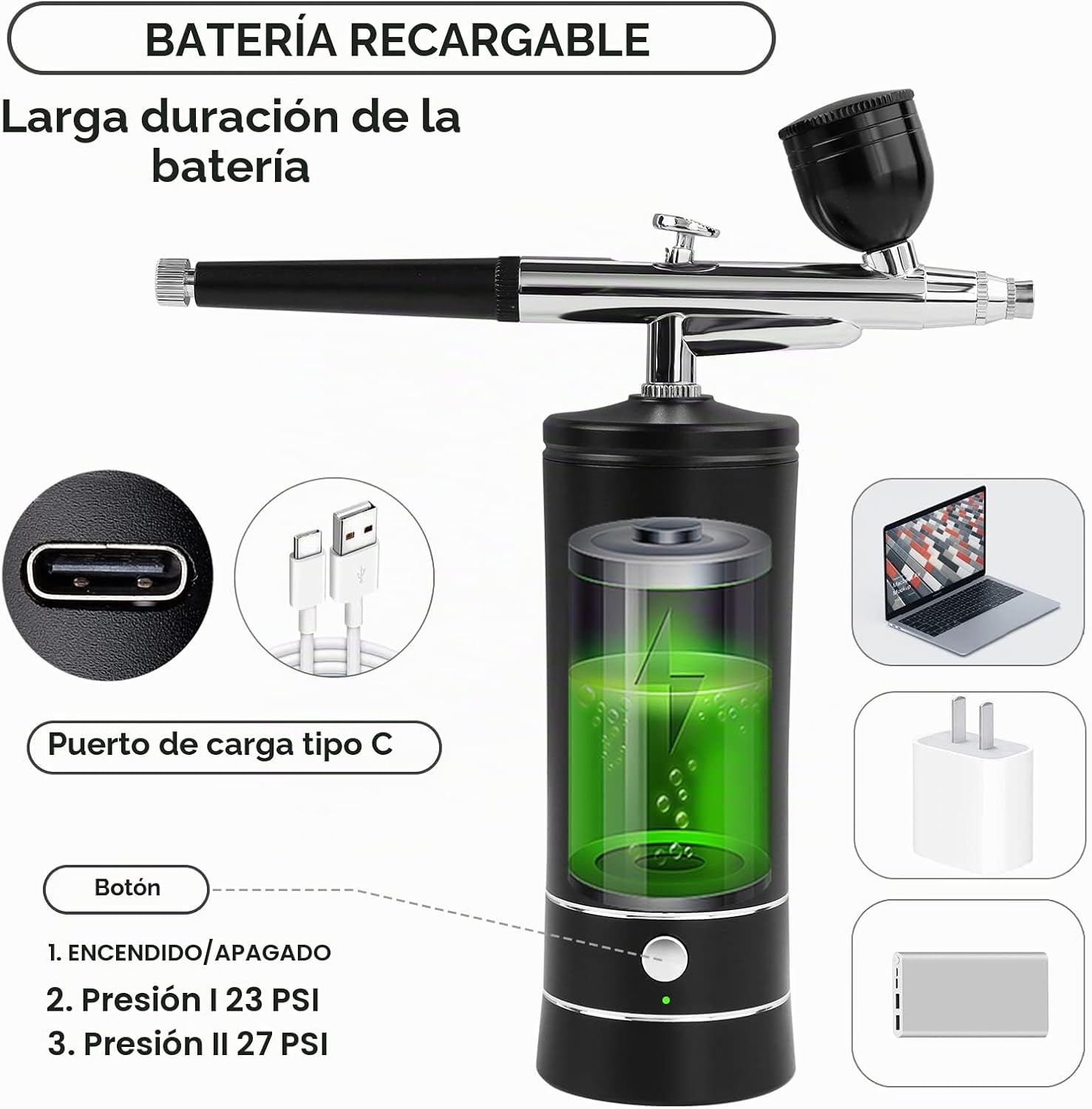 Kit de aerógrafo con compresor, pistola de aerógrafo manual automática con punta de 0.3mm. - Imagen 3