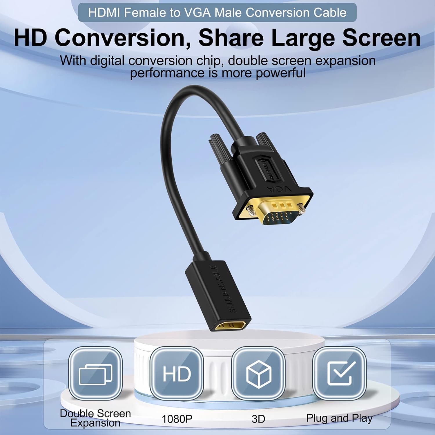 SHULIANCABLE Adaptador HDMI a VGA, transmisión unidireccional hembra a macho HDMI. - Imagen 3