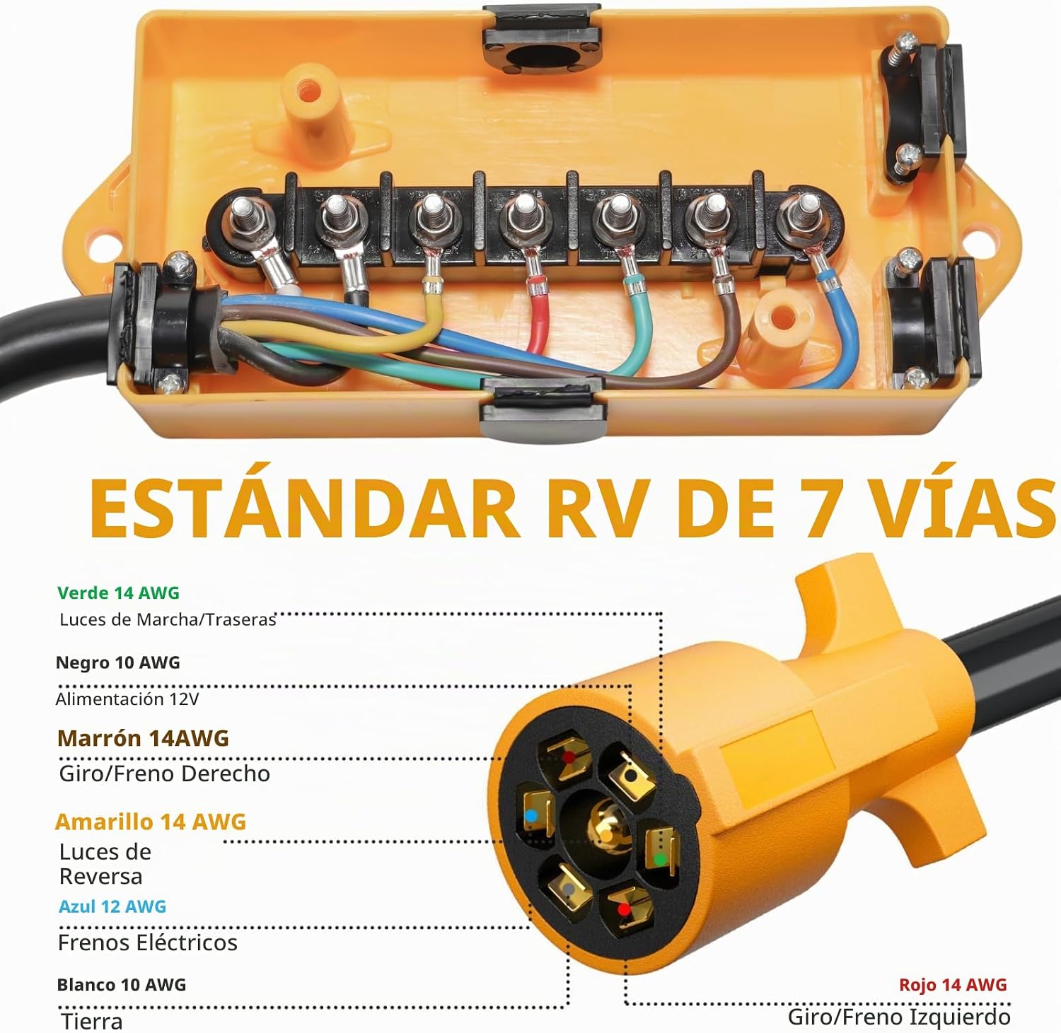 MECMO Cable de remolque de 7 vías en línea de 8 pies, caja de conexiones de 7 salidas. - Imagen 3
