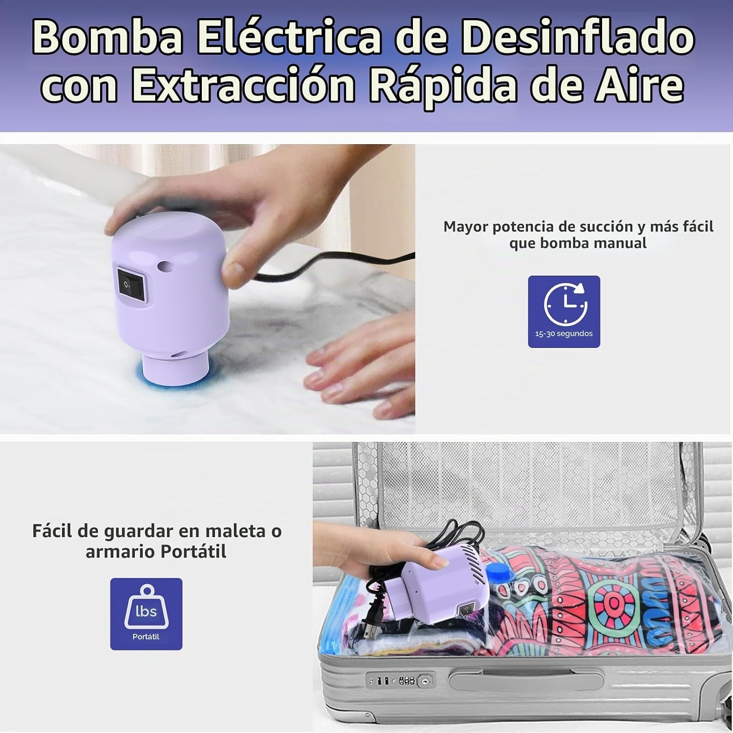 HOTBAG - Bomba eléctrica para bolsas de almacenamiento al vacío, color morado. - Imagen 5