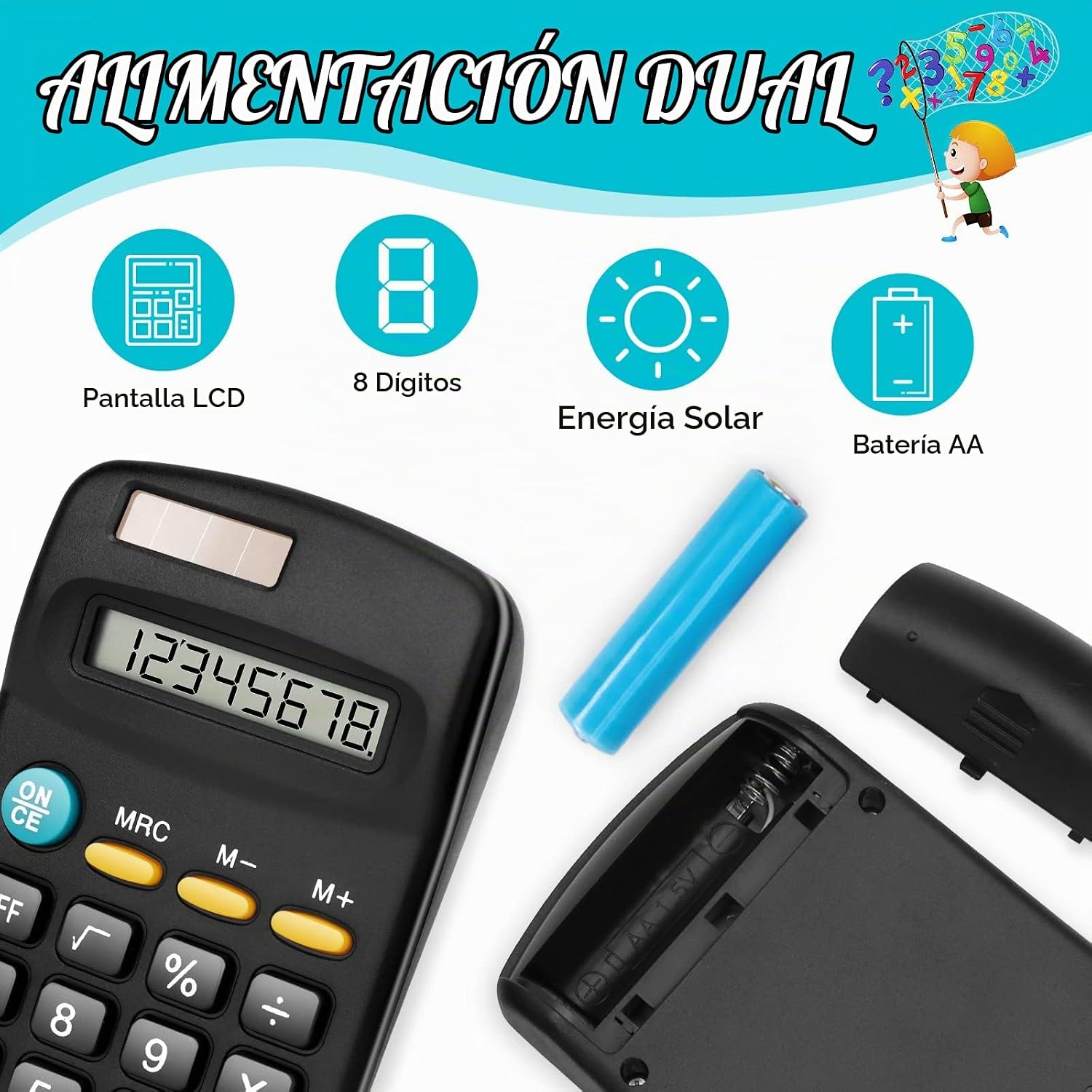 Paquete de 24 mini calculadoras básicas, pantalla de 8 dígitos, batería solar. - Imagen 5