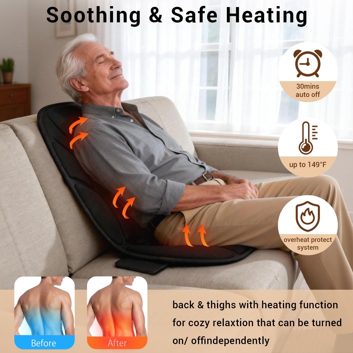 CARSHION Massage Chair Pad with Full Back Thighs Heat. - Imagen 4