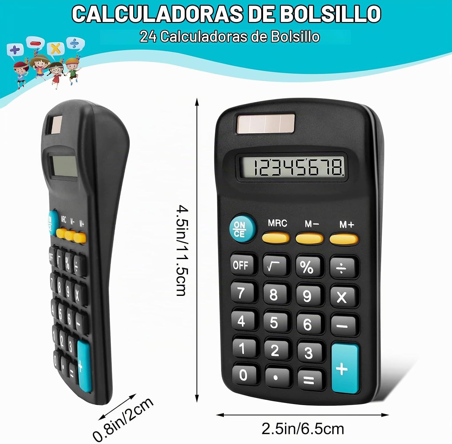 Paquete de 24 mini calculadoras básicas, pantalla de 8 dígitos, batería solar. - Imagen 4