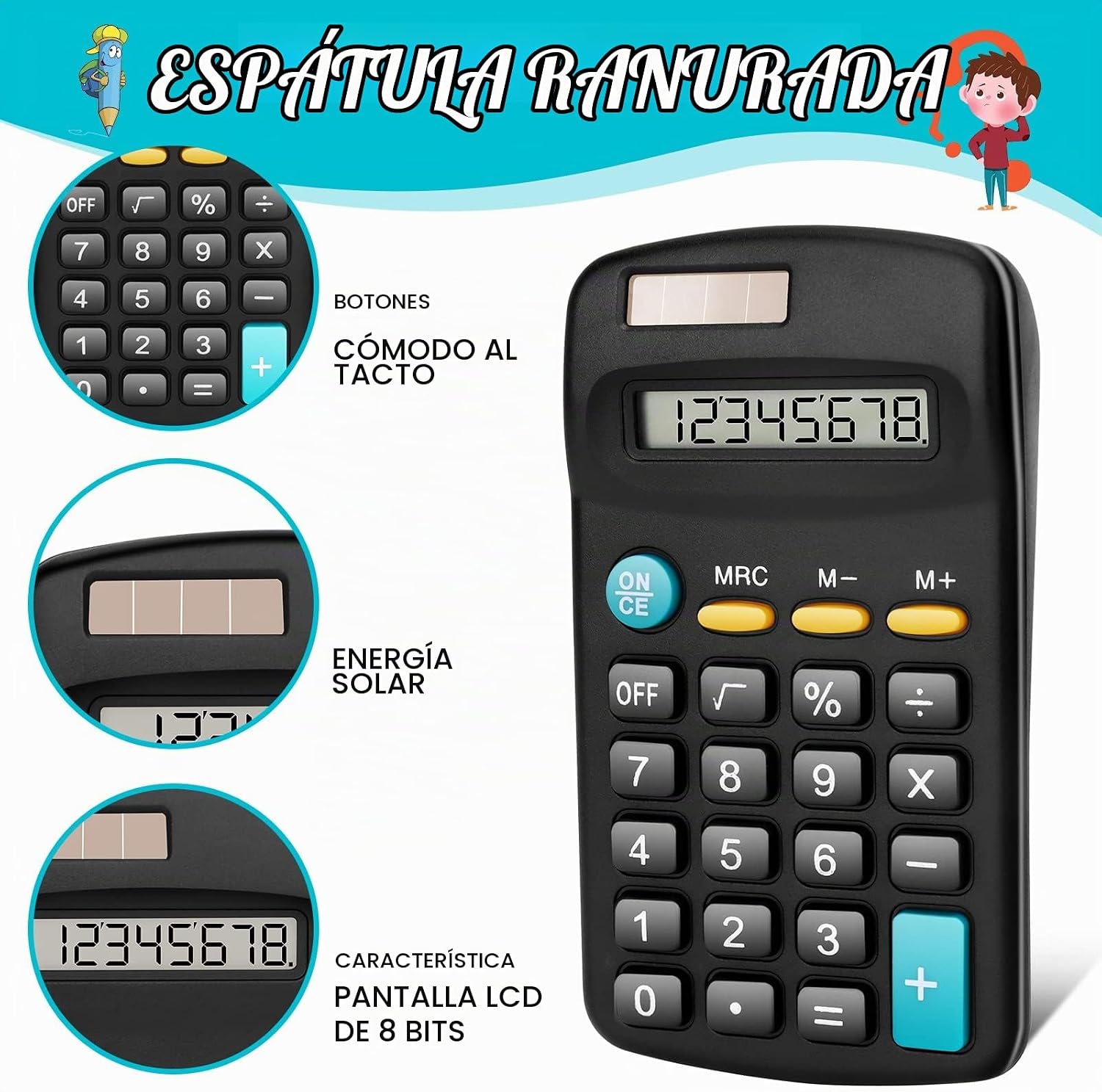 Paquete de 24 mini calculadoras básicas, pantalla de 8 dígitos, batería solar. - Imagen 3