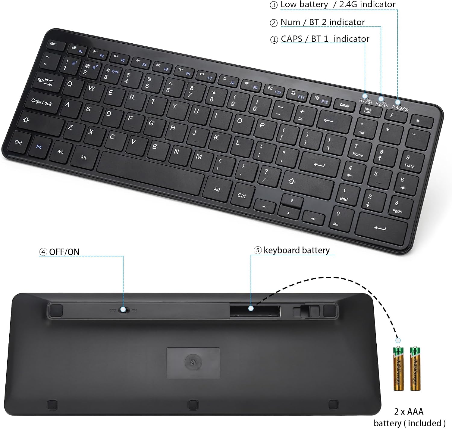 Teclado Bluetooth, teclado Bluetooth inalámbrico multidispositivo para Windows - Imagen 3