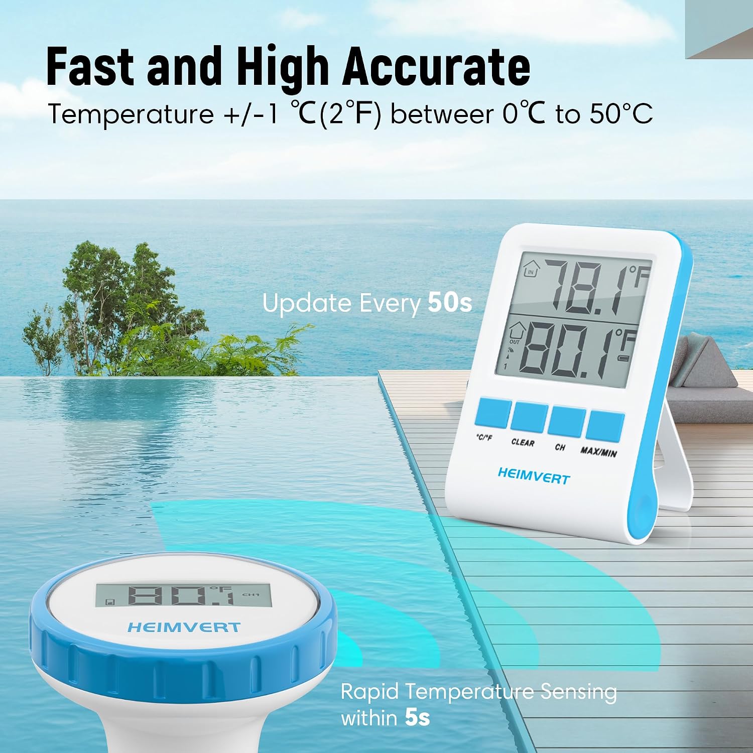 Termómetro inalámbrico para piscinas, termómetro digital flotante con pantalla de fácil. - Imagen 3